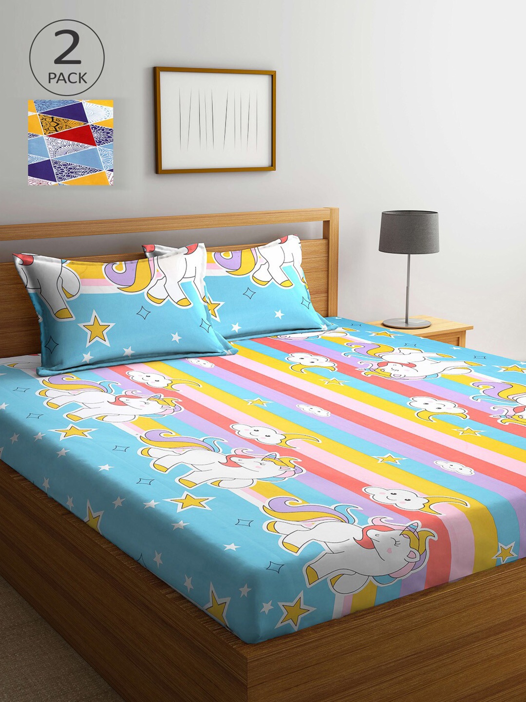 

KLOTTHE Pack Of 2 210 TC Cotton 2 King Bedsheet with 4 Pillow Covers, Multi