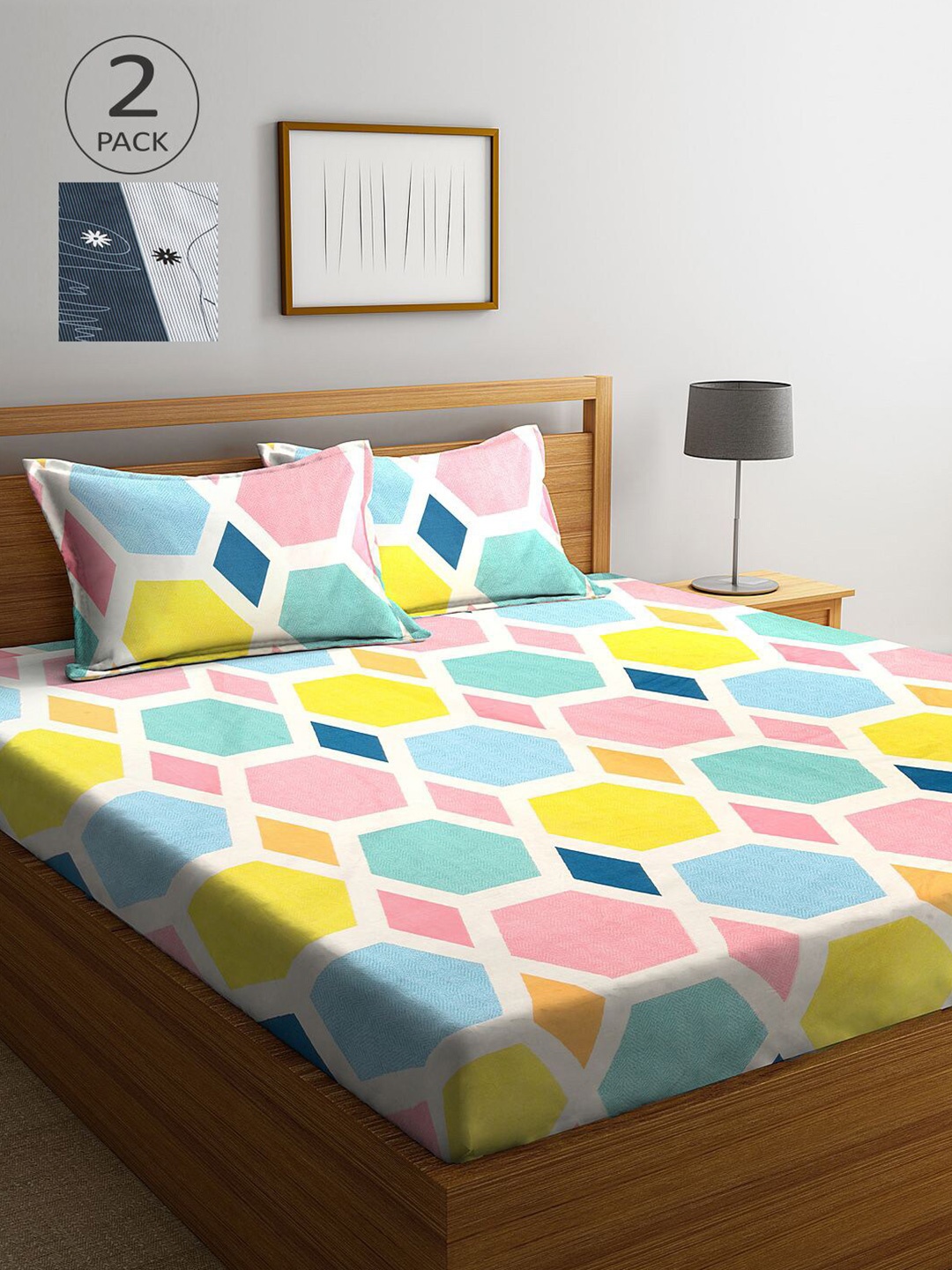 

Multicoloured Printed 300 TC 2 King Bedsheet with 4 Pillow Covers, Multi