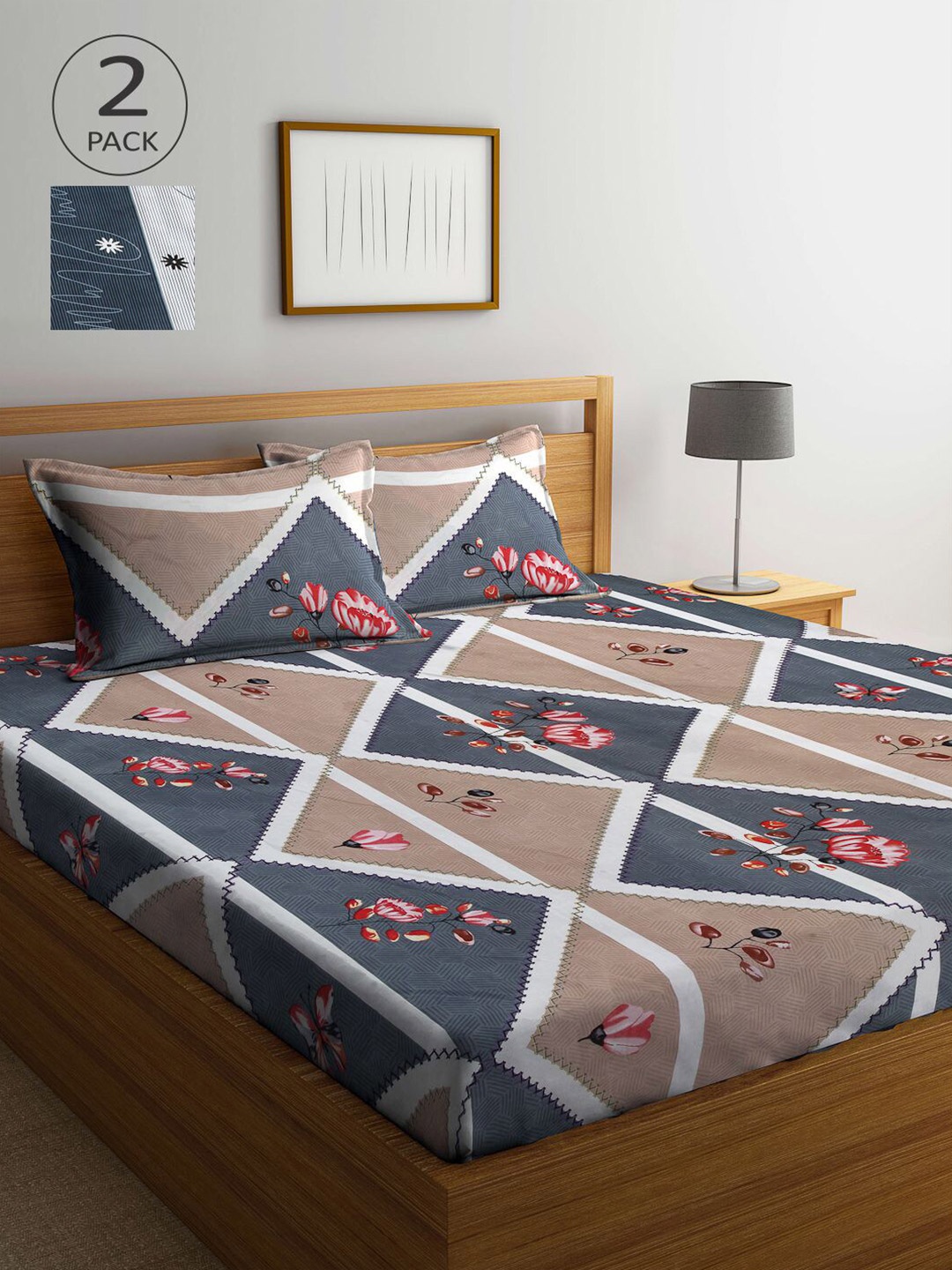 

KLOTTHE Set Of 2 - 210TC Double King Bedsheets With 4 Pillow Covers, Grey