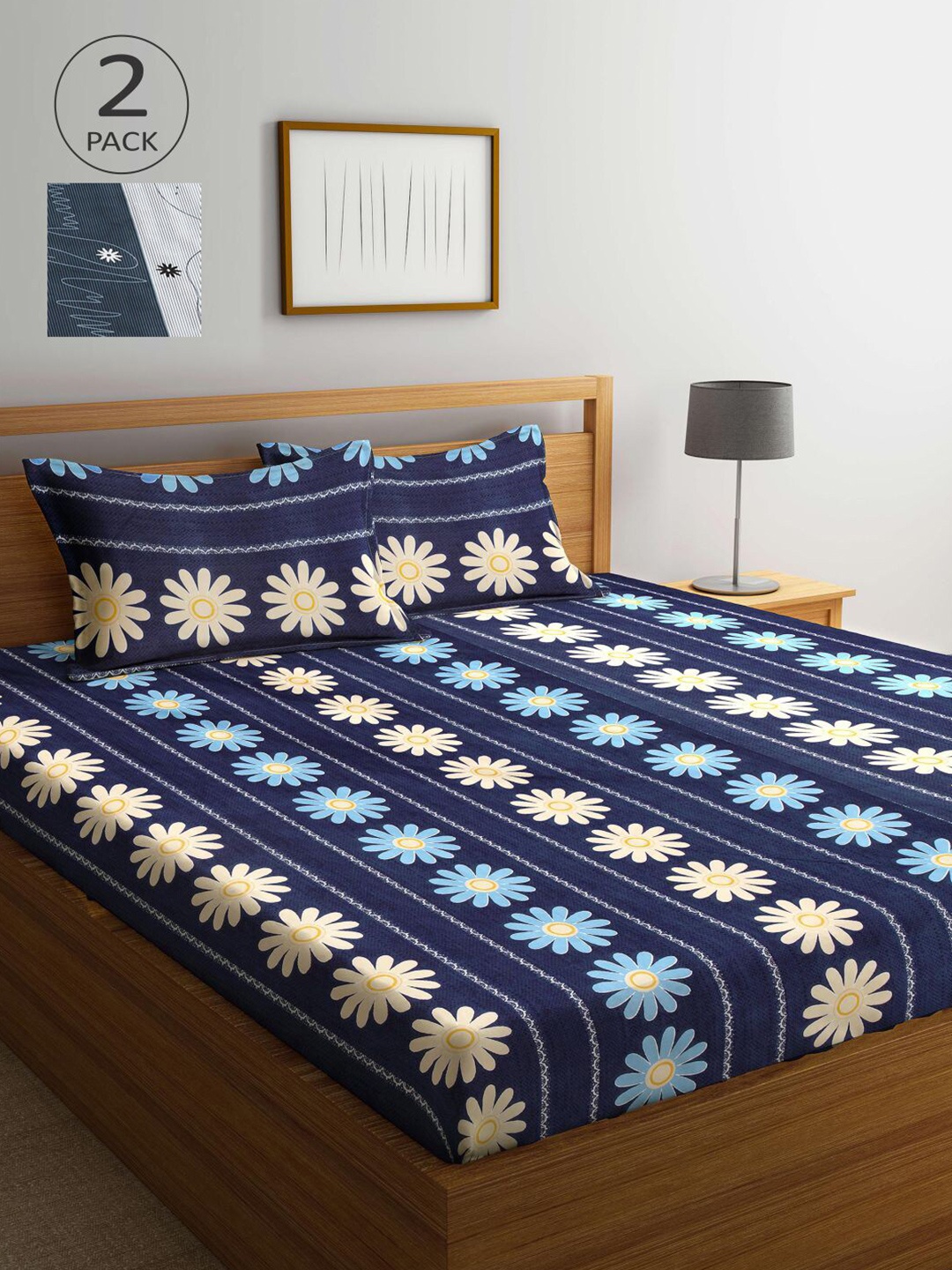 

KLOTTHE Multicoloured Printed 210 TC 2 King Bedsheet with 4 Pillow Covers, Multi
