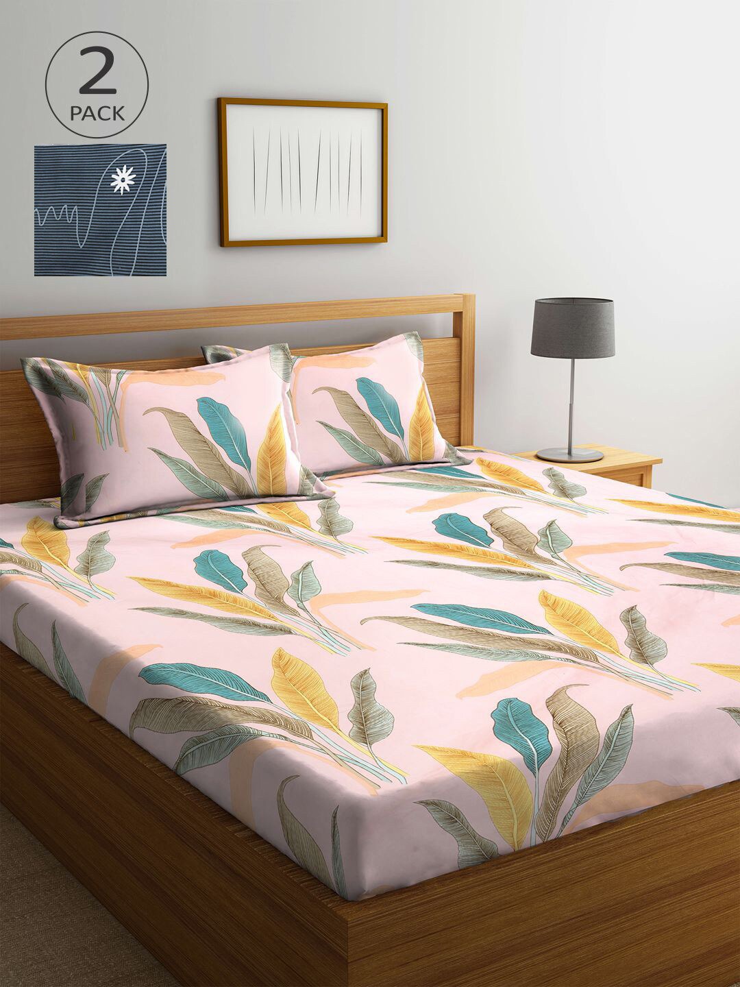 

KLOTTHE Pack Of 2 210 TC Cotton 2 King Bedsheet with 4 Pillow Covers, Multi