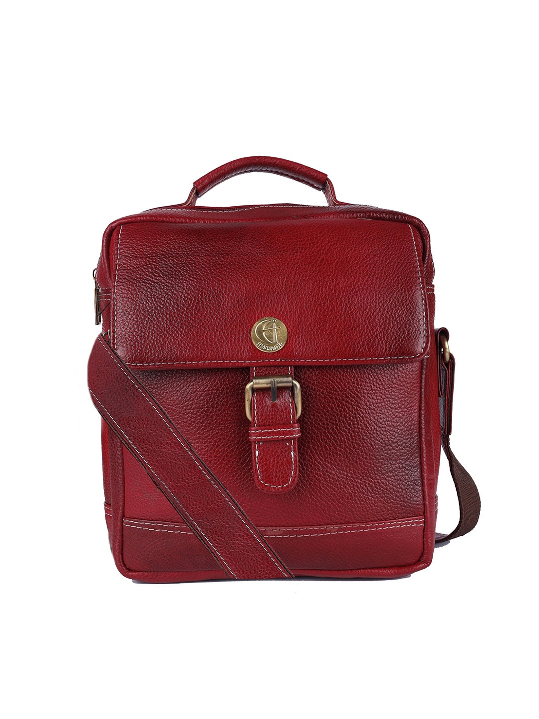 

HiLEDER Unisex Pure Leather Textured Messenger Bag, Maroon