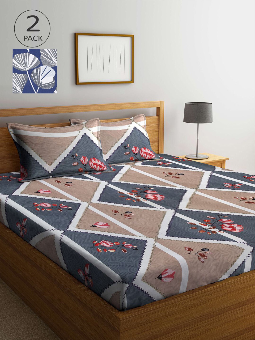 

KLOTTHE Set Of 2 210TC Double King Bedsheets With 4 Pillow Covers, Grey