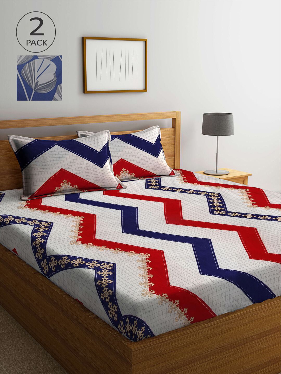 

KLOTTHE Set Of 2 210TC Double King Bedsheets With 4 Pillow Covers, Blue