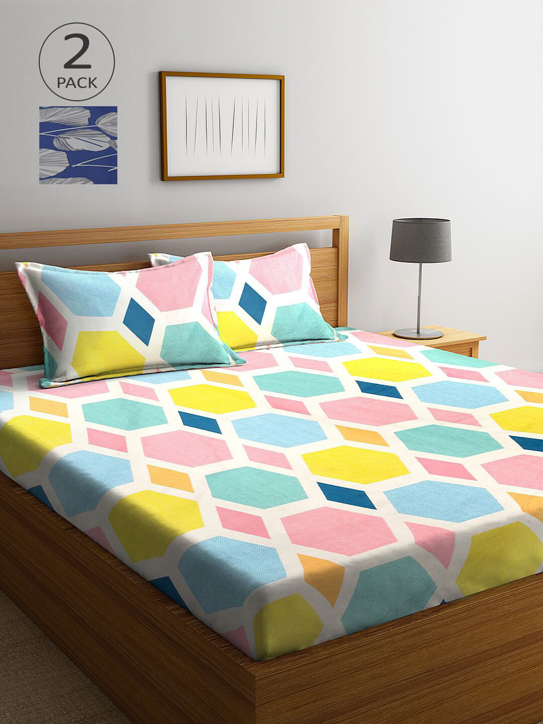 

KLOTTHE Pack Of 2 210 TC Cotton 2 King Bedsheet with 4 Pillow Covers, Multi