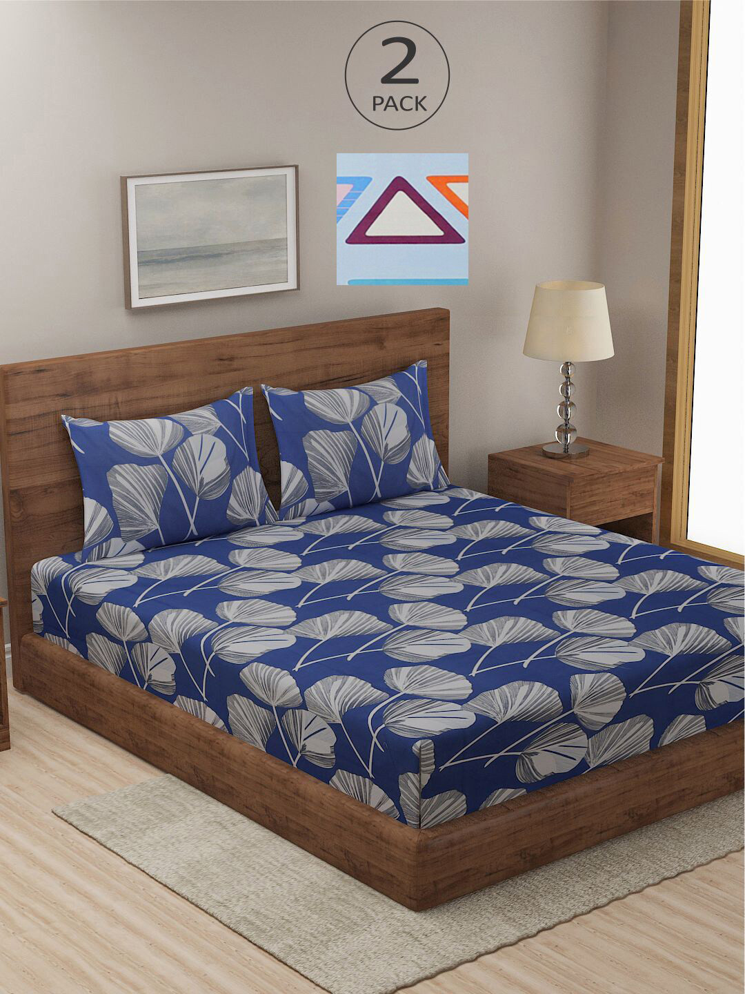 

KLOTTHE Navy Blue & Grey Floral 210 TC 2 King Bedsheet with 4 Pillow Covers