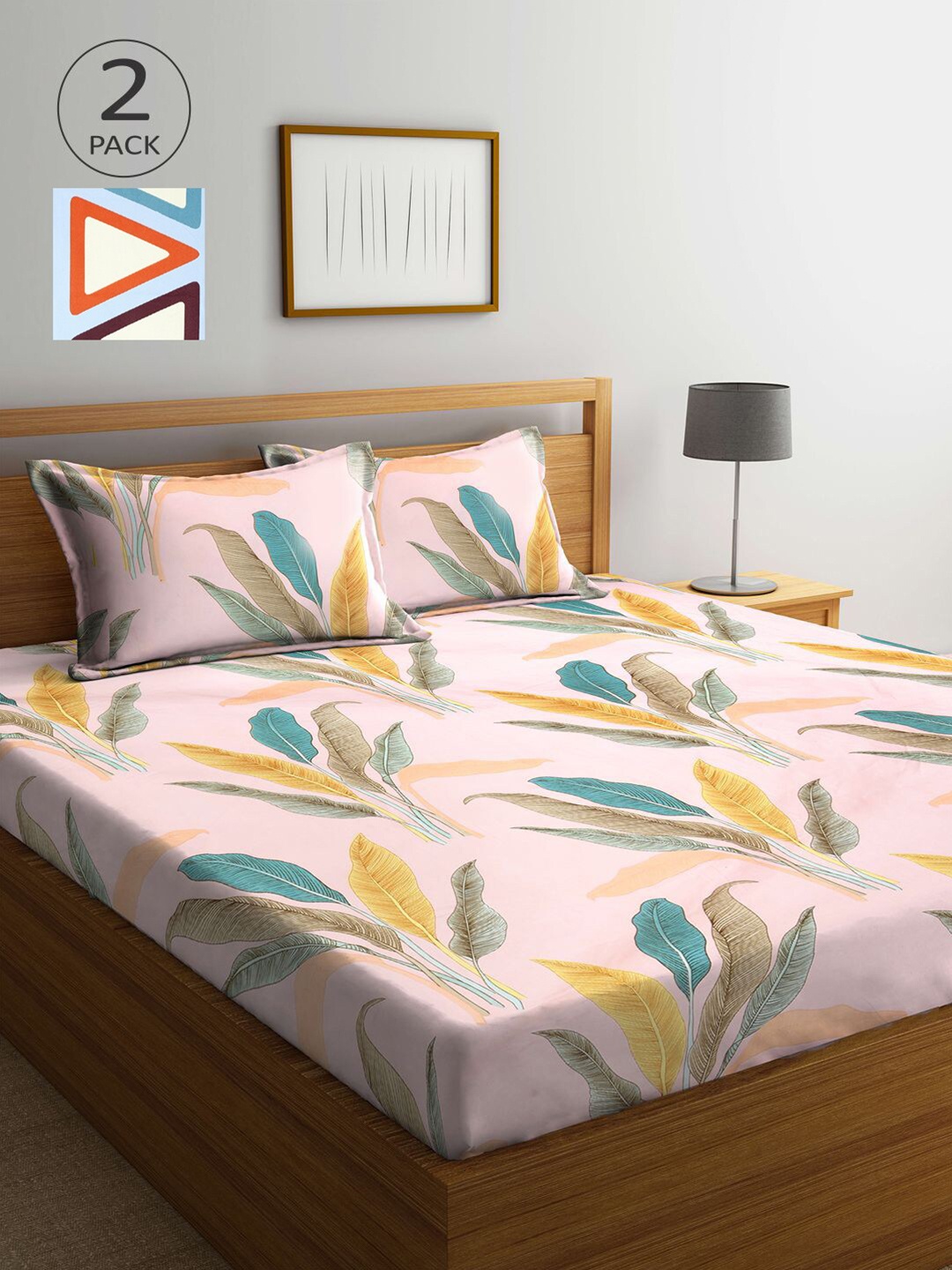 

KLOTTHE Pink & Blue Floral 210 TC 2 King Bedsheet with 4 Pillow Covers