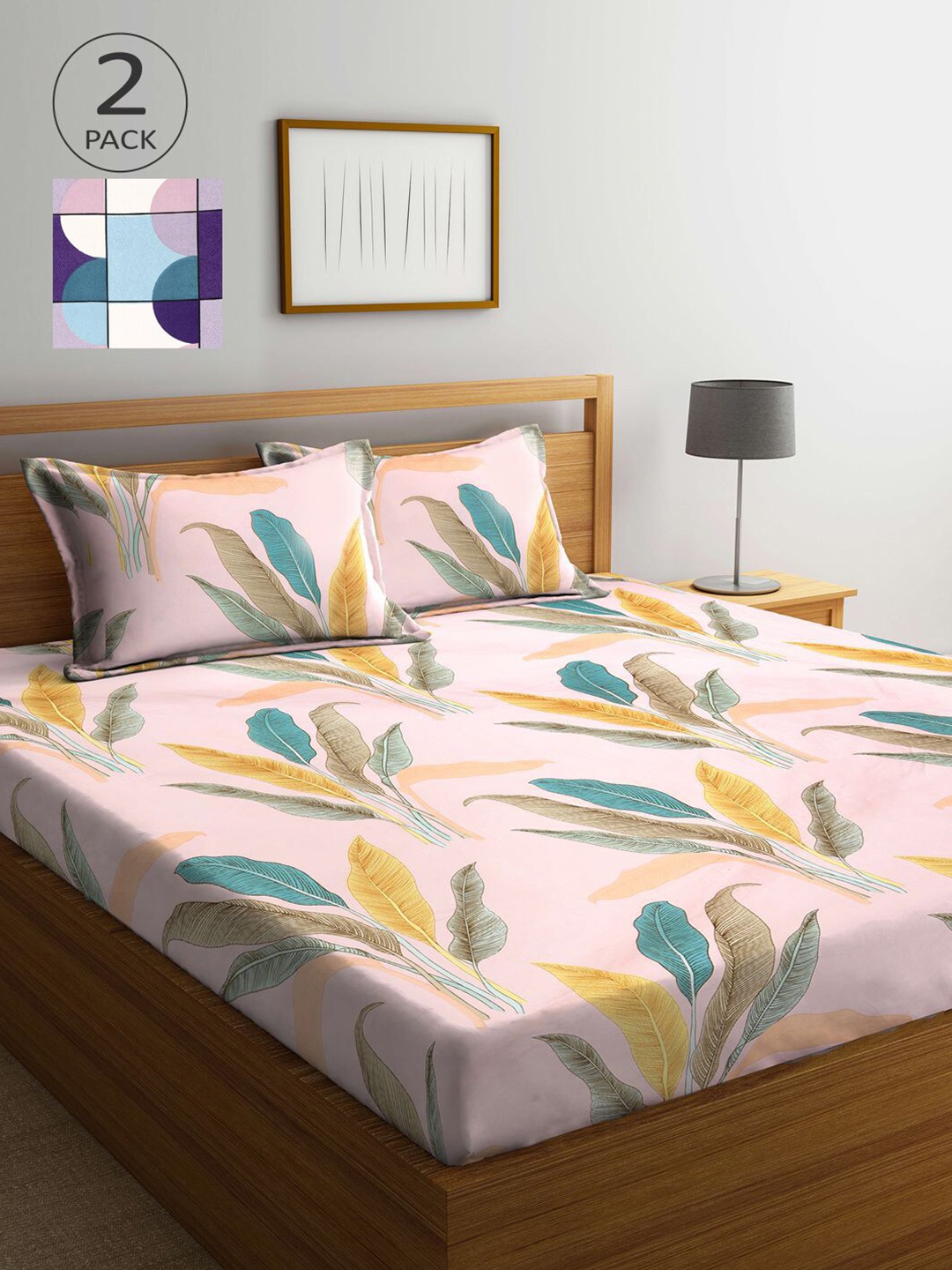 

KLOTTHE Pink & Green Floral 210 TC 2 King Bedsheet with 4 Pillow Covers
