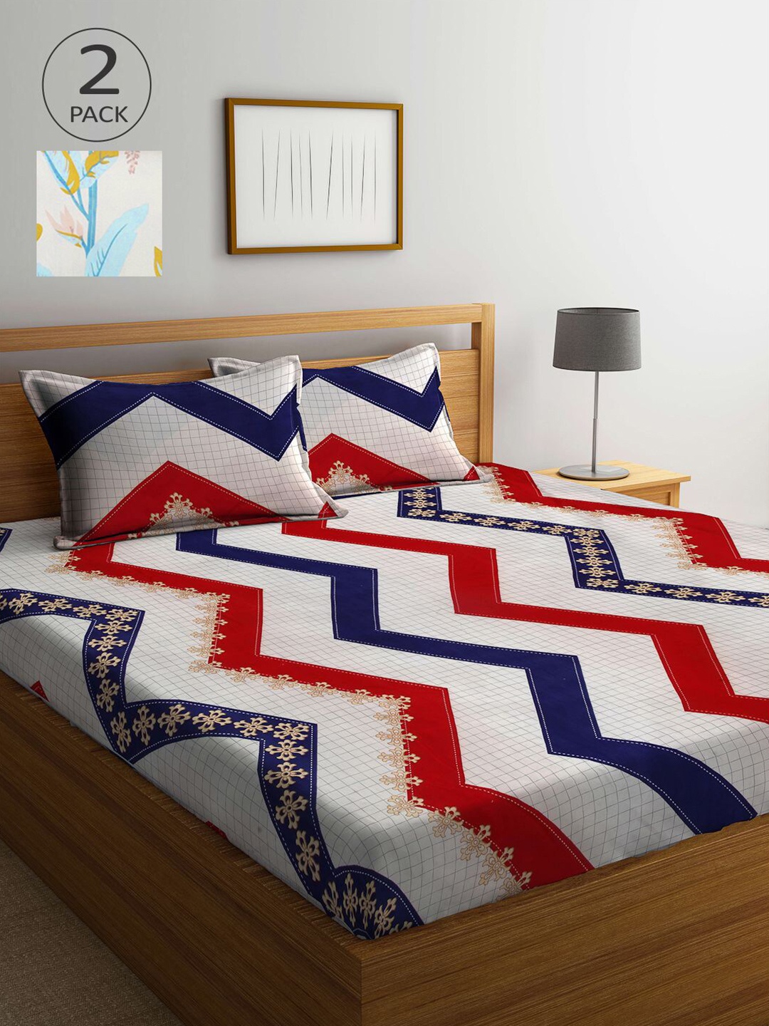 

KLOTTHE Pack Of 2 210 TC Cotton 2 King Bedsheet with 4 Pillow Covers, Multi