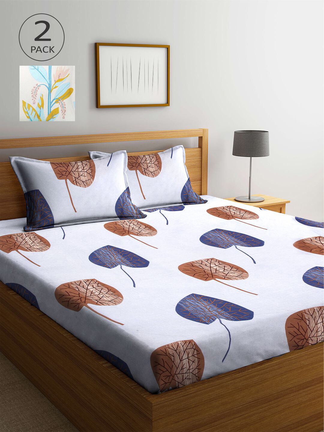 

KLOTTHE Blue & Pink Floral 210 TC 2 King Bedsheet with 4 Pillow Covers