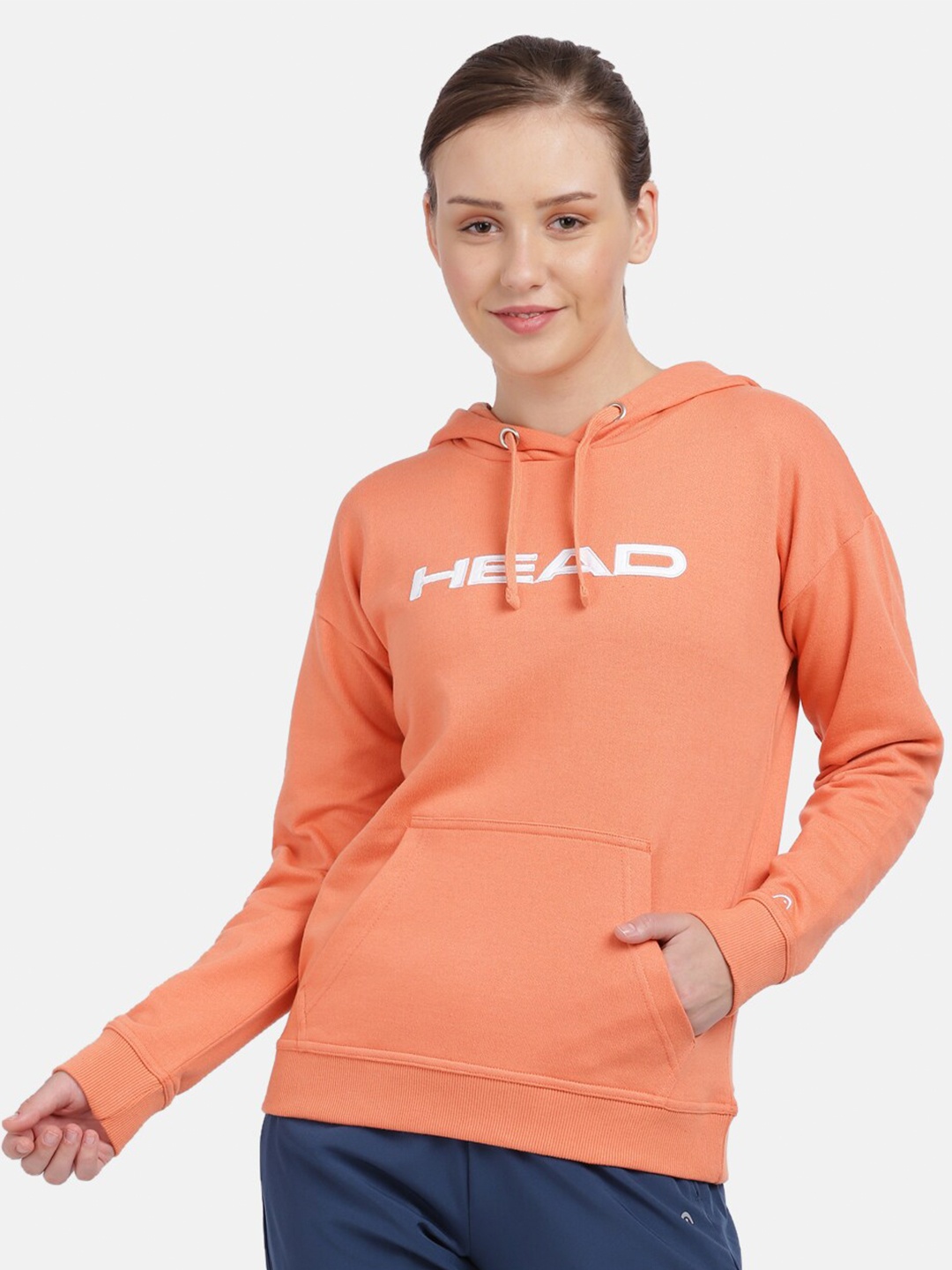 

Head Women Orange Printed Hooded Sweatshirt