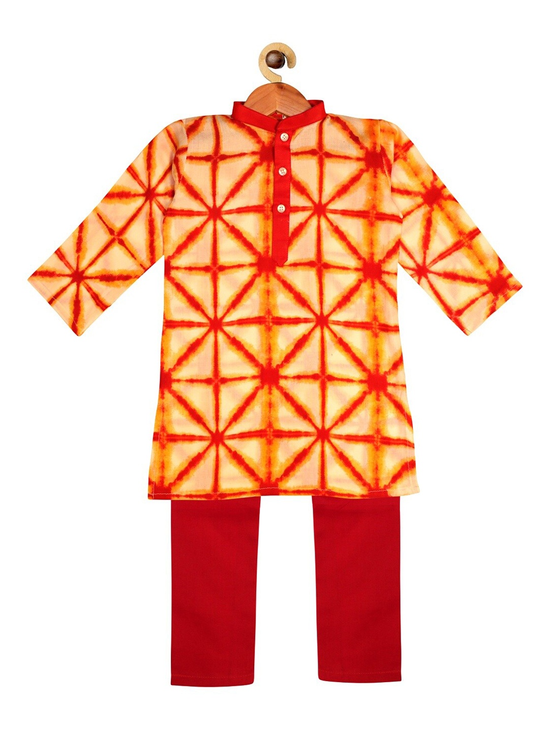 

SOULFULLY INDIAN Boys Yellow Colourblocked Panelled Kurti with Skirt & With Dupatta