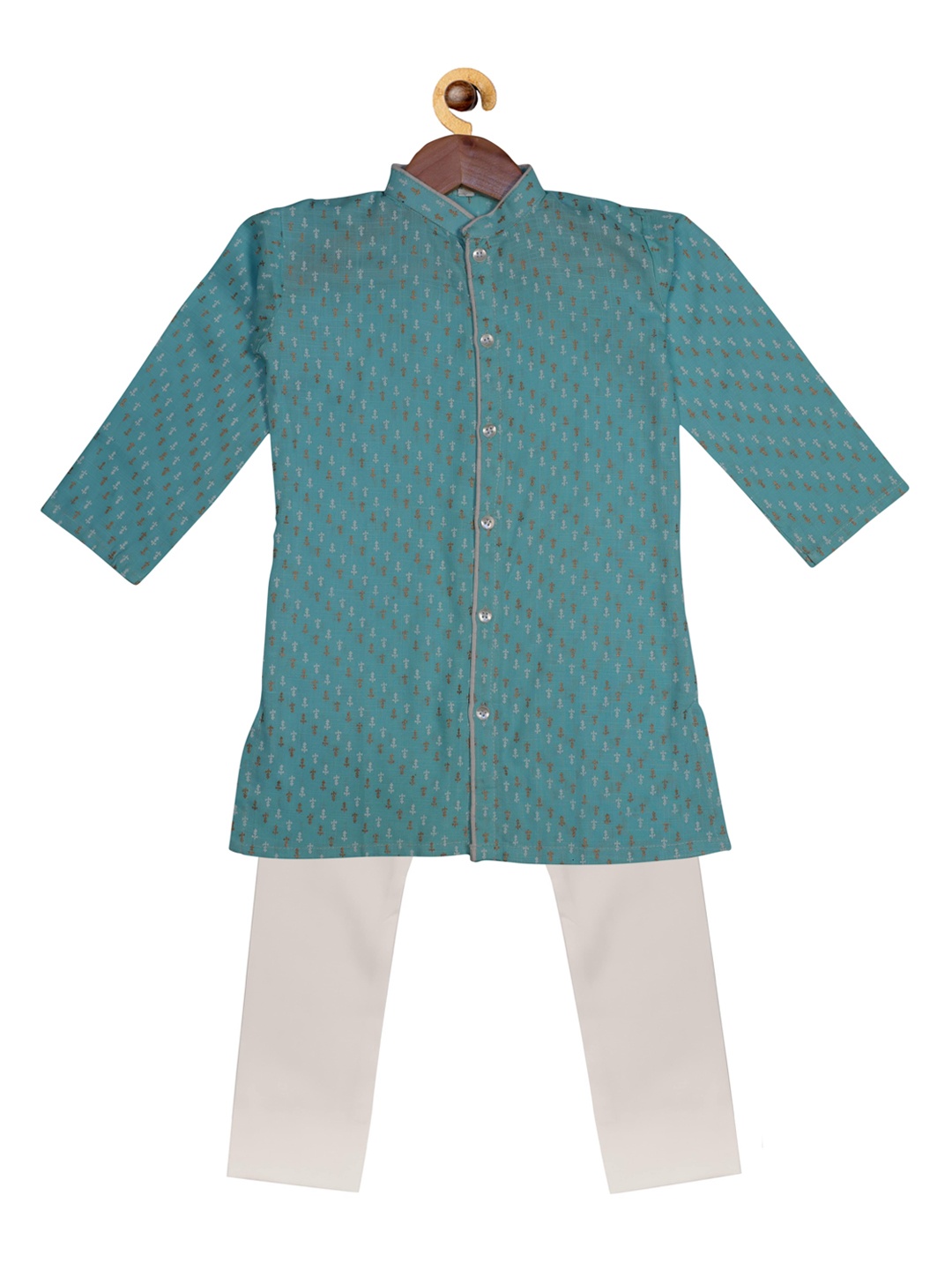

SOULFULLY INDIAN Boys Sea Green Ethnic Motifs Printed Regular Kurta with Pyjamas