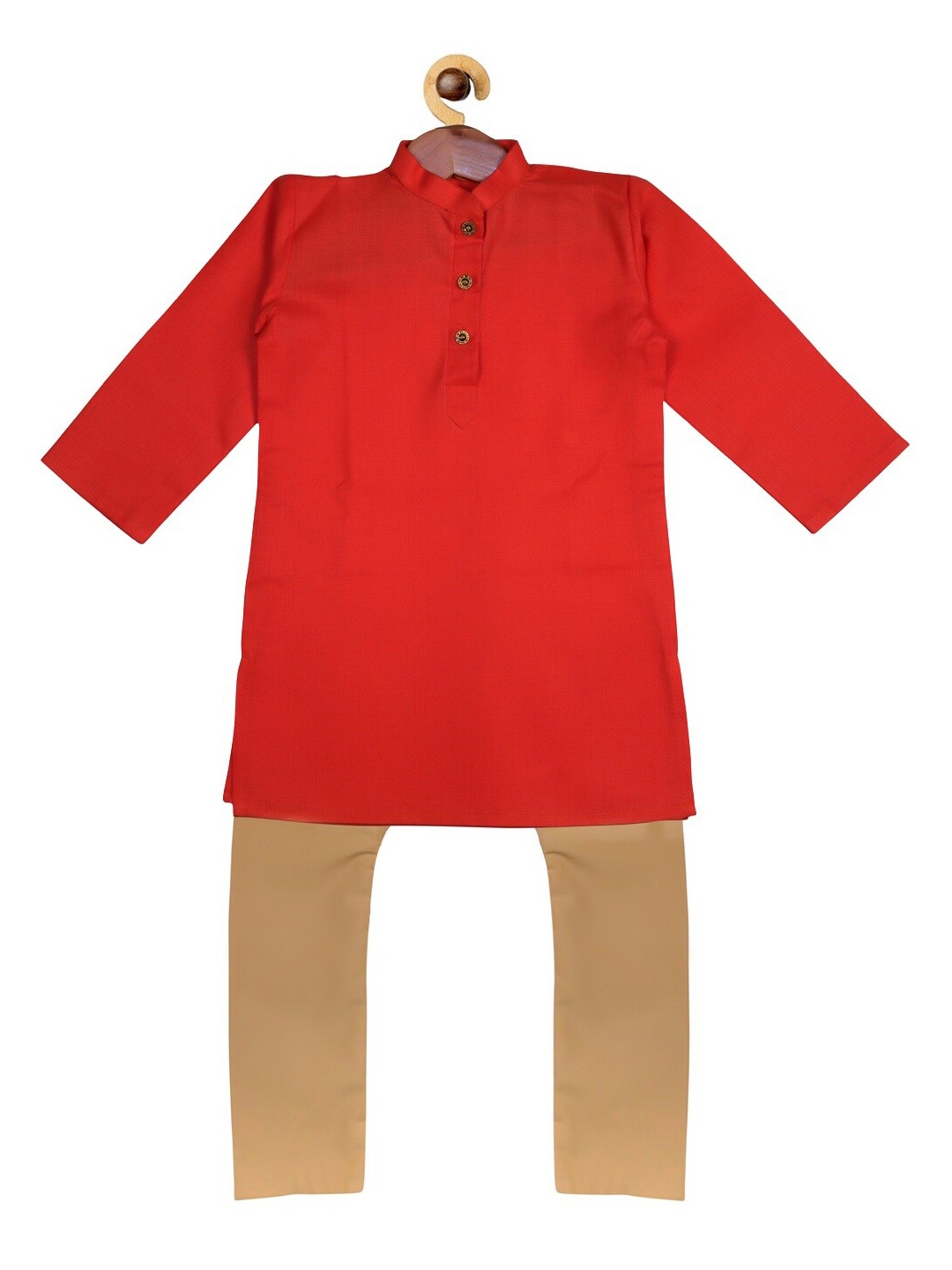 

SOULFULLY INDIAN Boys Red & Beige Solid Regular Kurta With Churidar & Nehru Jacket