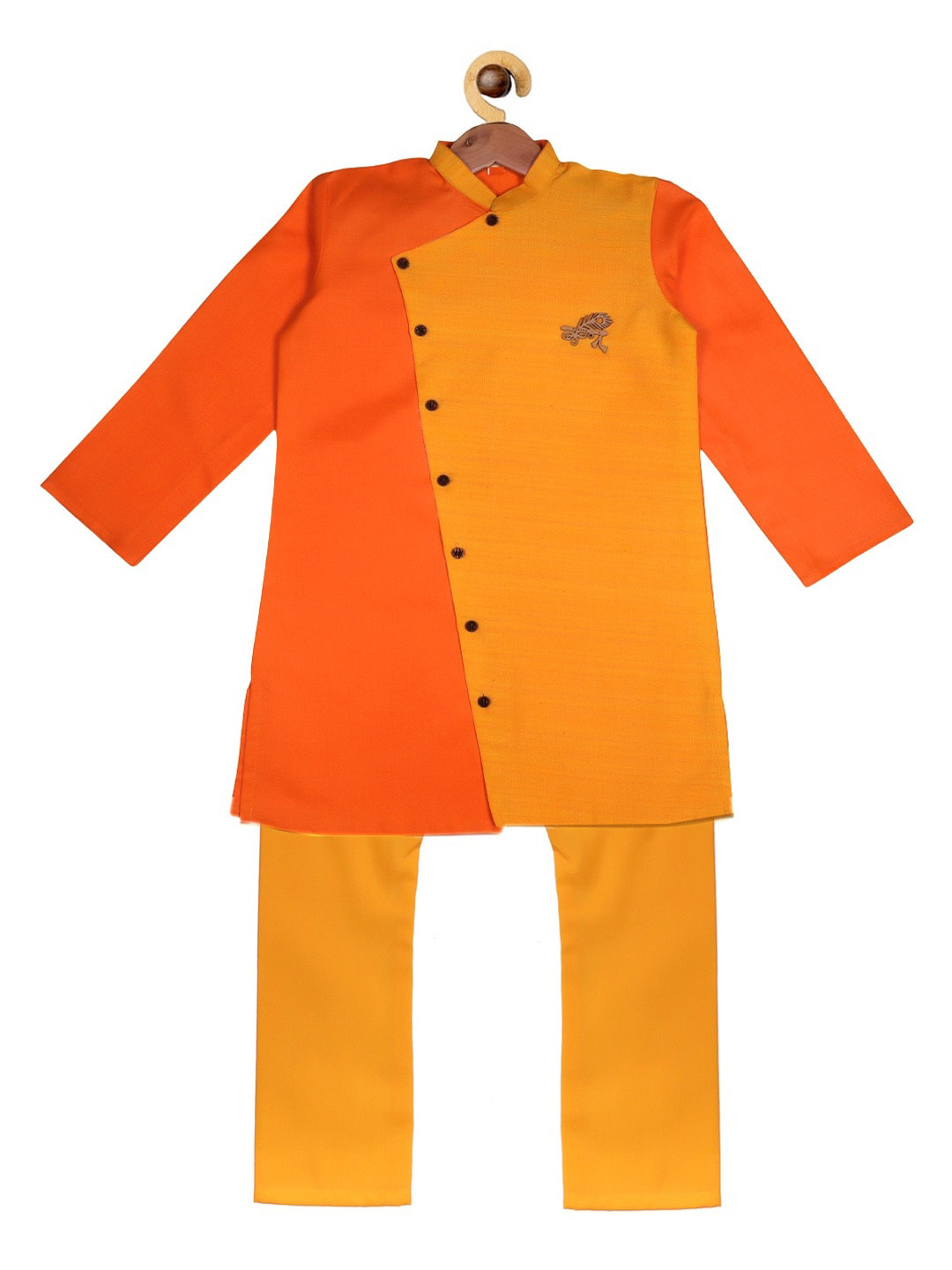 

SOULFULLY INDIAN Boys Orange Angrakha Kurta with Pyjamas