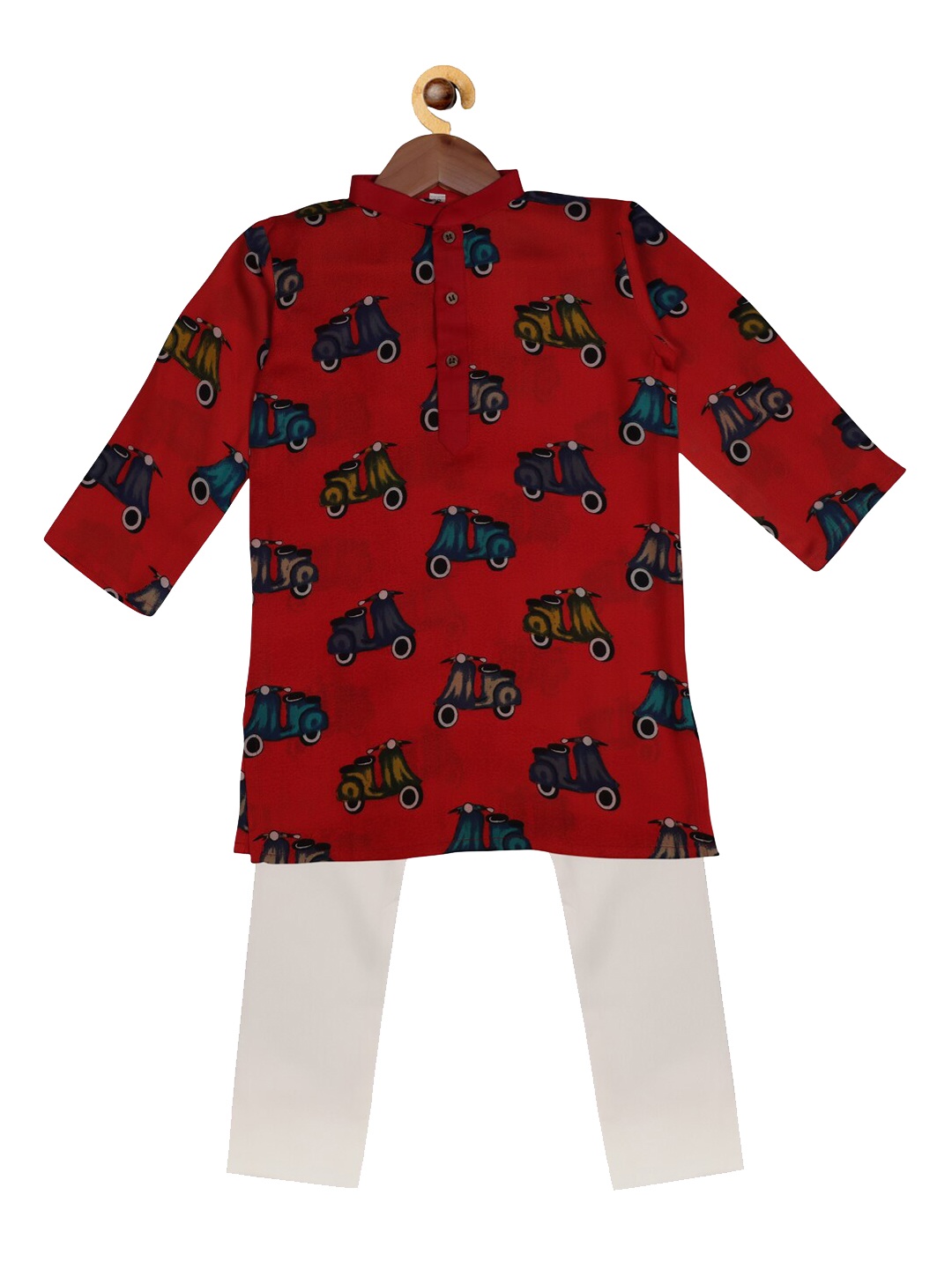 

SOULFULLY INDIAN Boys Red & White Embroidered Regular Kurta with Pyjamas