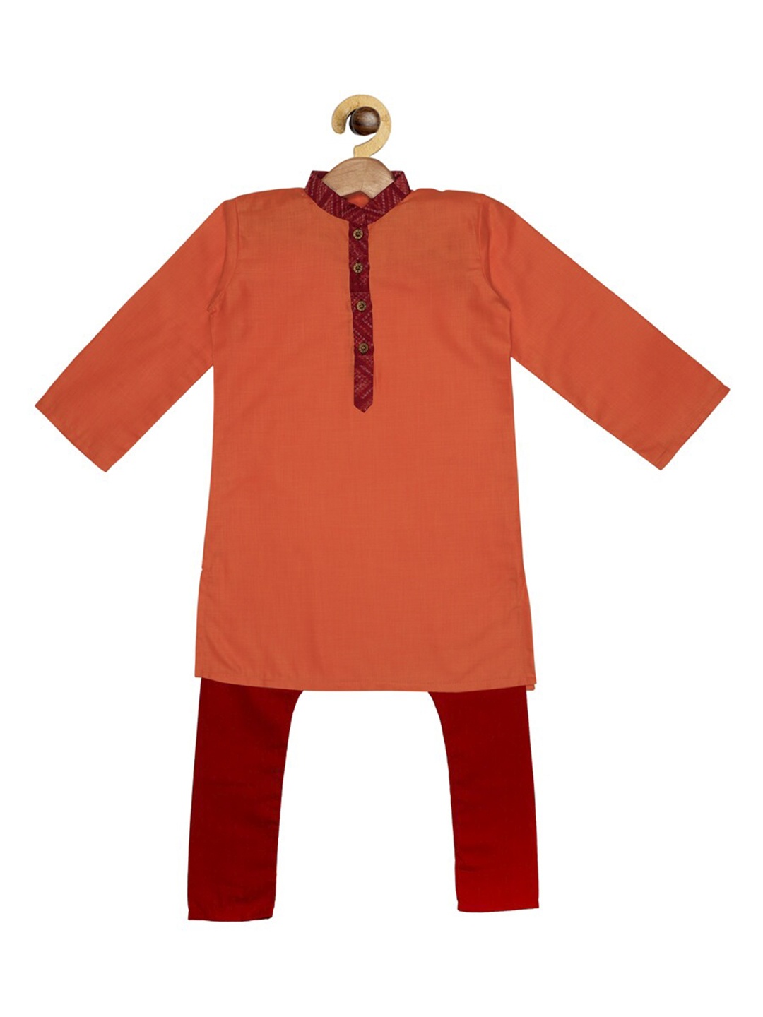 

SOULFULLY INDIAN Boys Orange & Maroon Regular Pure Cotton Kurta with Pyjamas