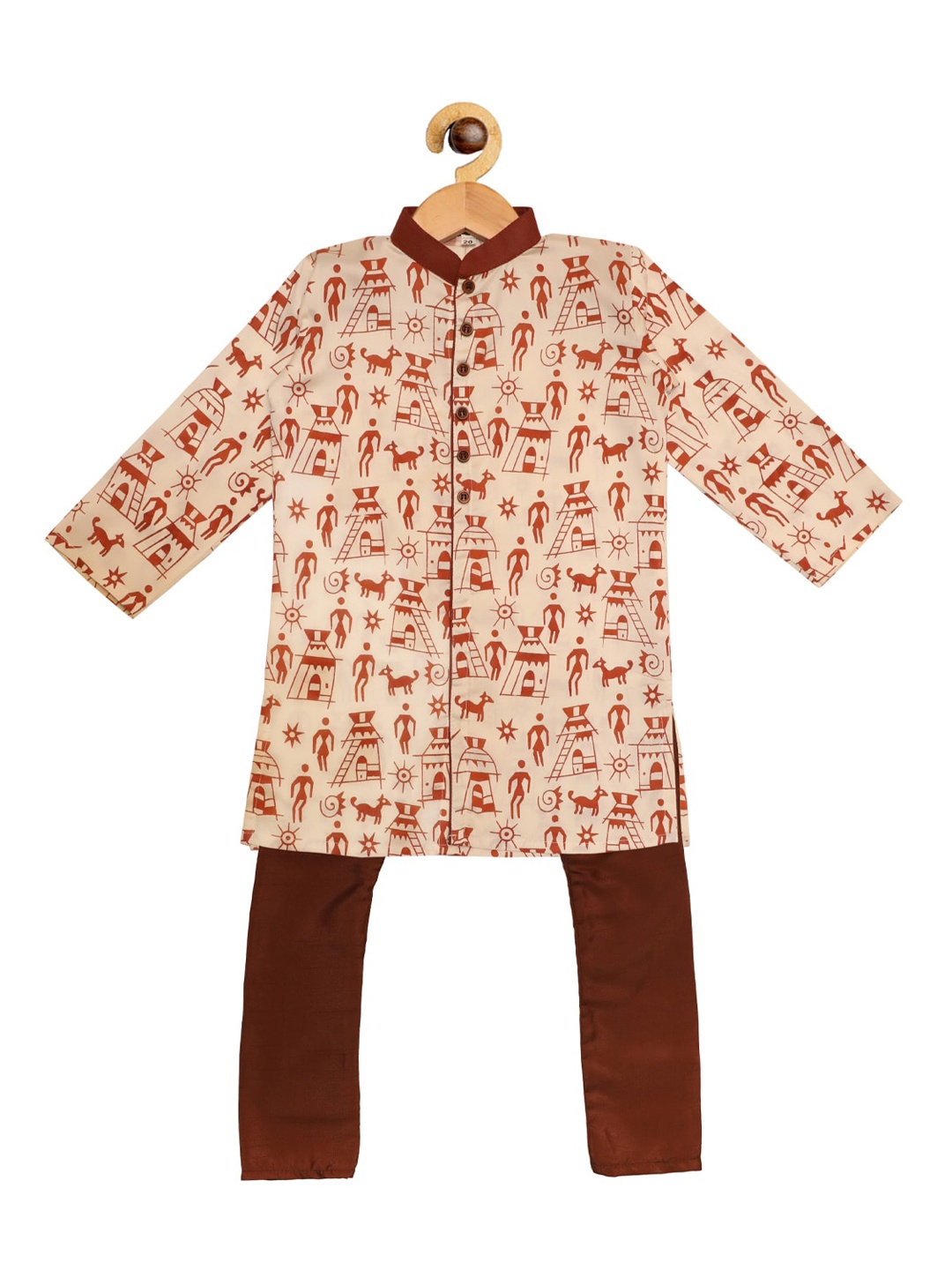 

SOULFULLY INDIAN Boys Cream-Coloured & Maroon Printed Pure Cotton Top with Pyjamas