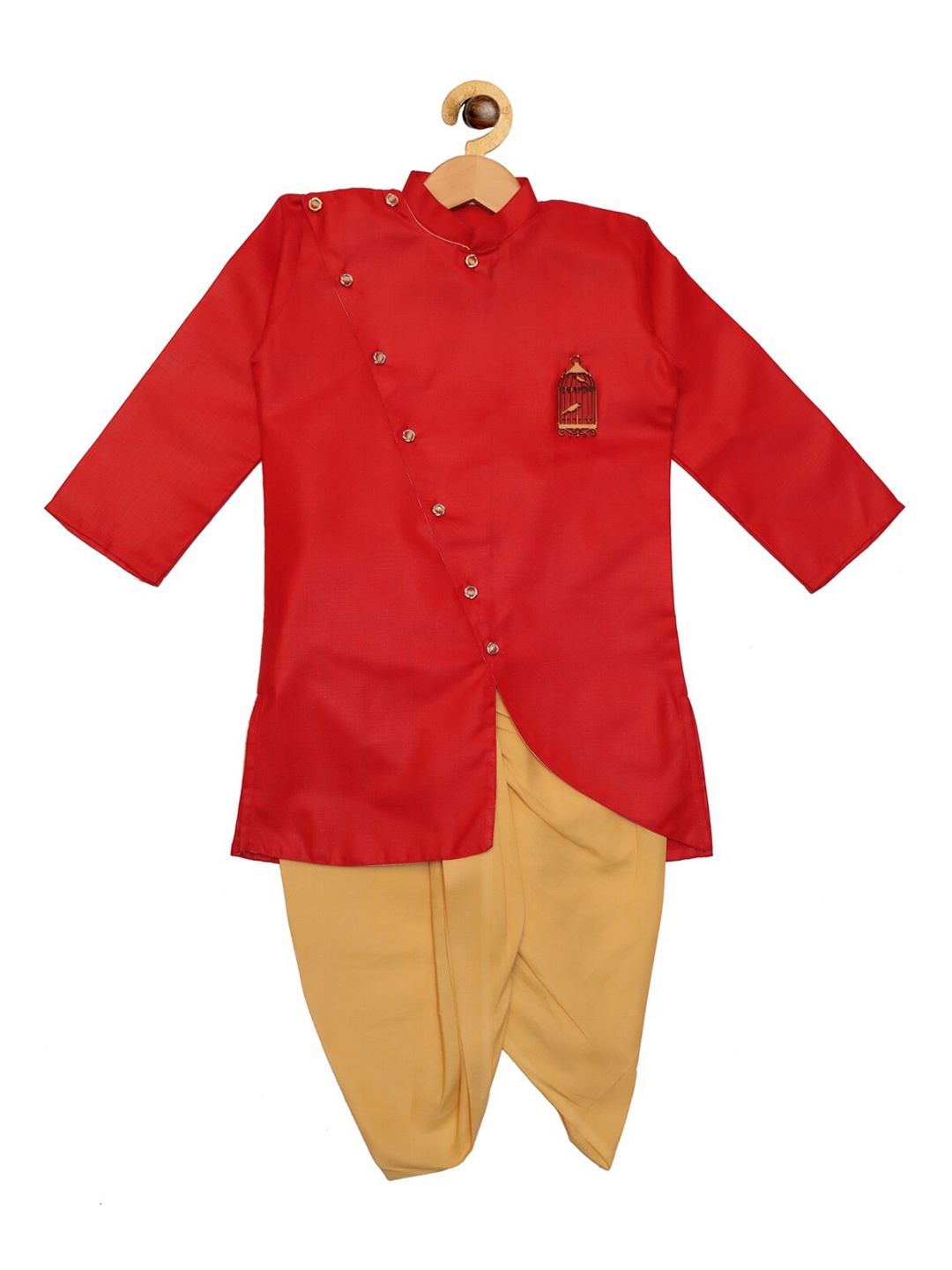 

SOULFULLY INDIAN Boys Red Angrakha Pure Cotton Kurta with Pyjamas