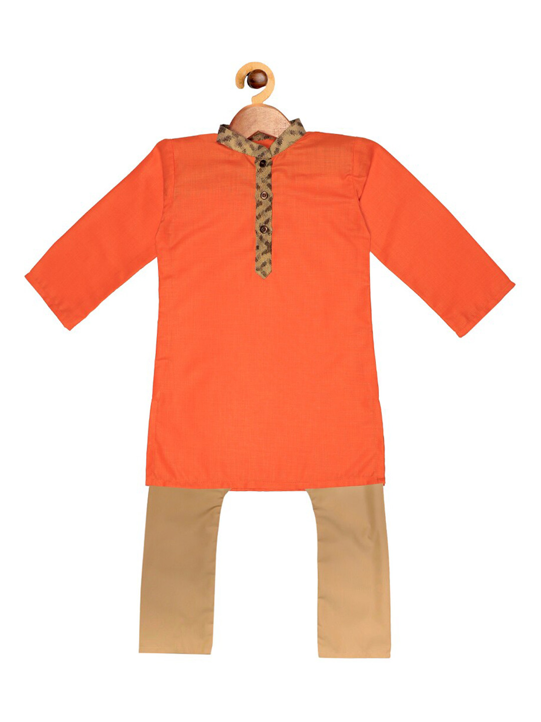 

SOULFULLY INDIAN Boys Orange & Beige Regular Pure Cotton Kurta with Pyjamas