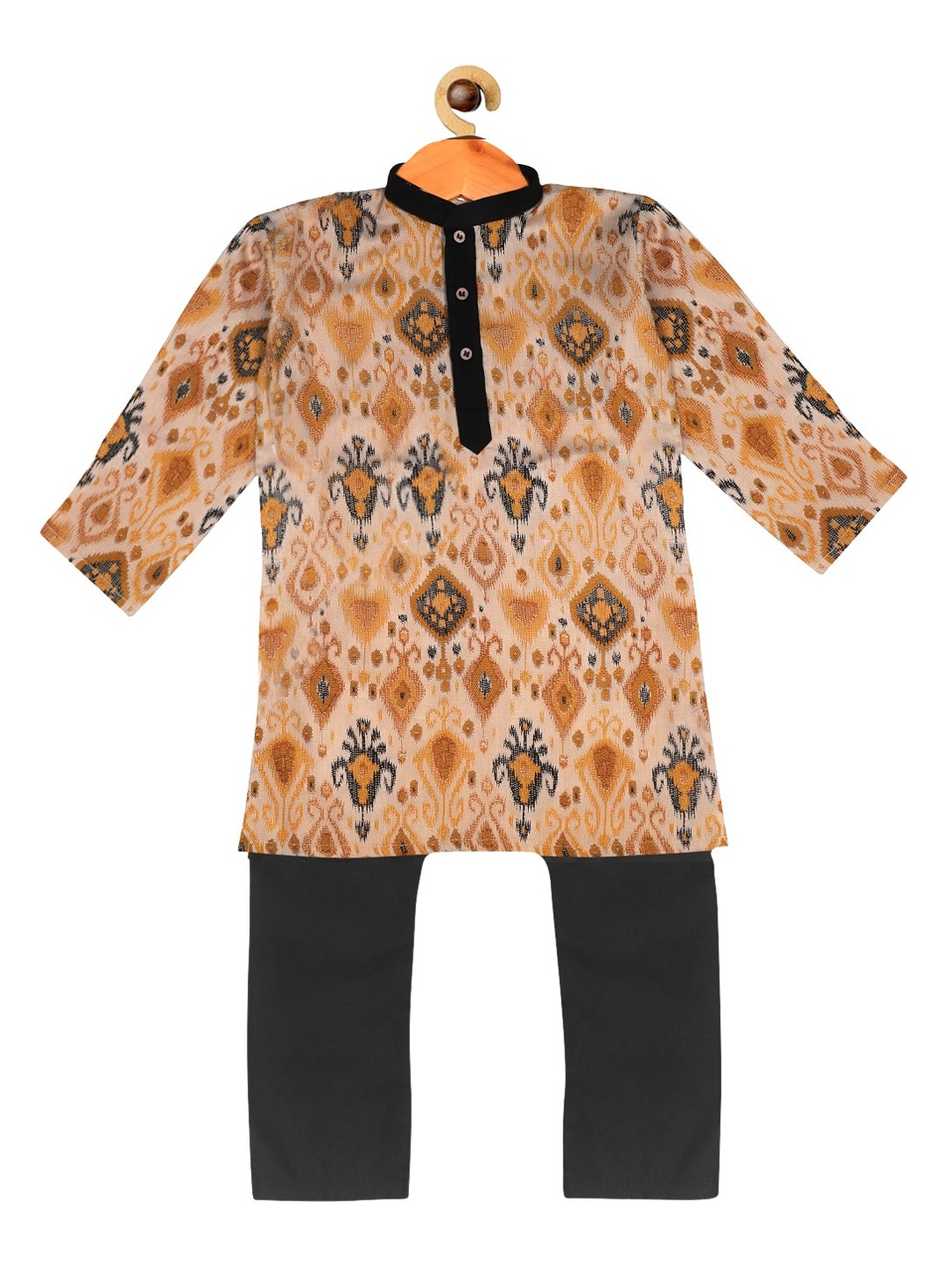 

SOULFULLY INDIAN Boys Cream-Coloured Ethnic Motifs Printed Regular Kurta with Pyjamas