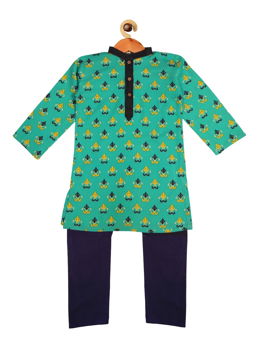 

SOULFULLY INDIAN Boys Sea Green & Navy Blue Ethnic Motifs Printed Kurta with Pyjamas