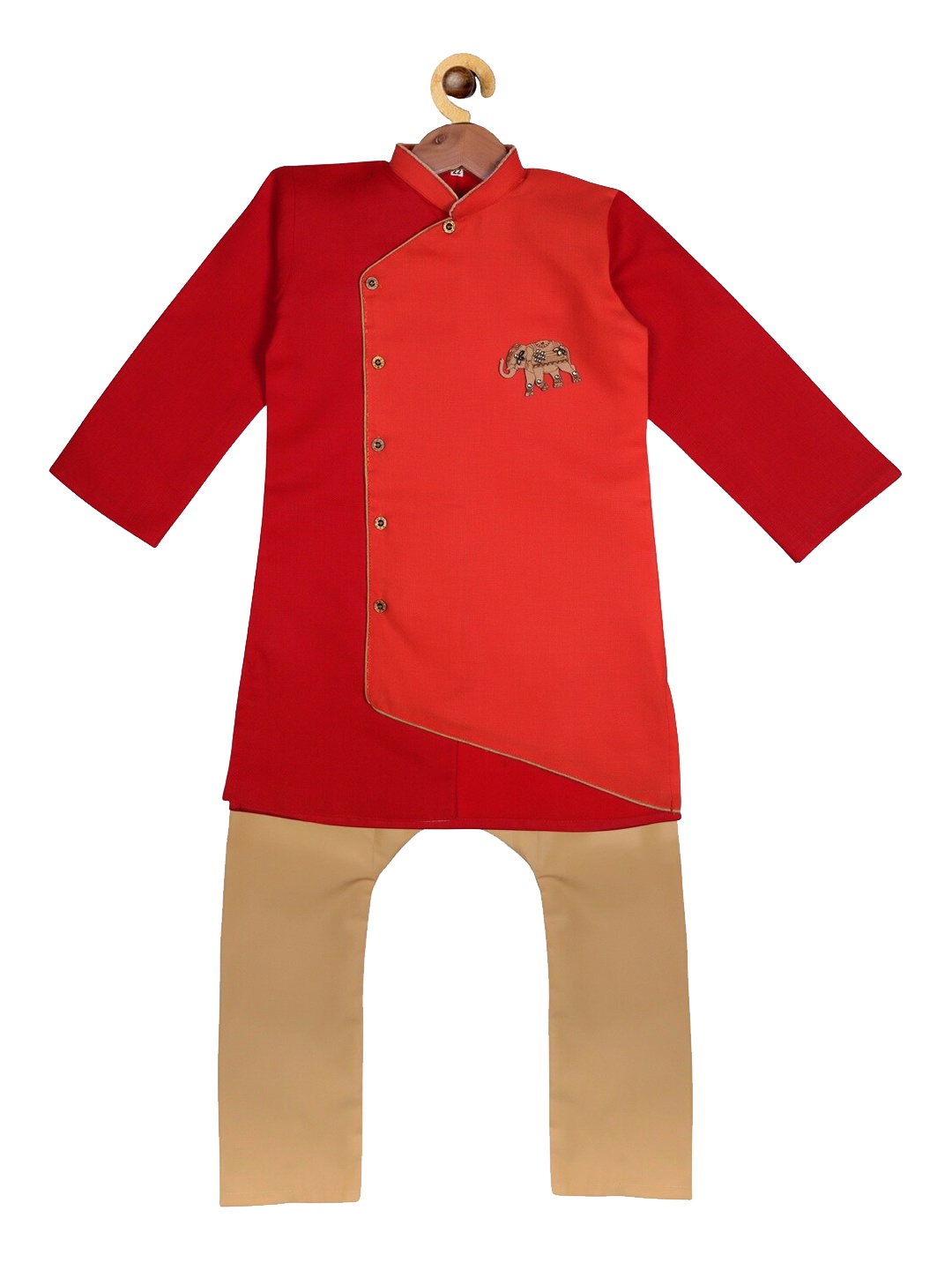 

SOULFULLY INDIAN Boys Red & Beige Angrakha Kurta with Pyjamas