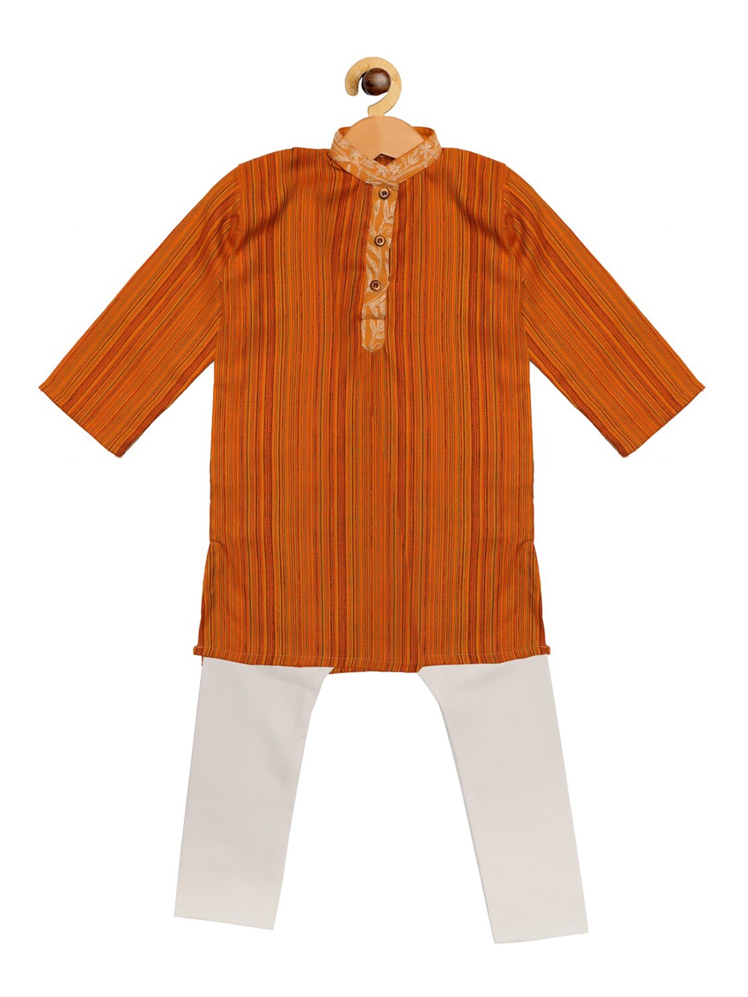 

SOULFULLY INDIAN Boys Rust & White Striped Regular Pure Cotton Kurta with Pyjamas