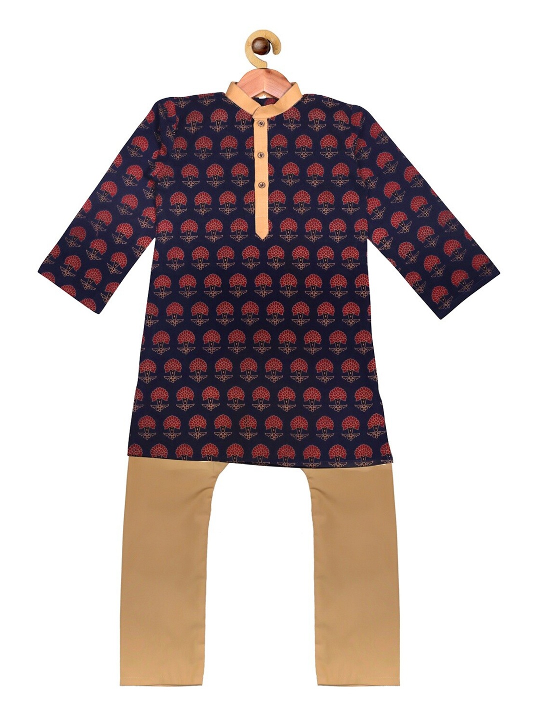 

SOULFULLY INDIAN Boys Blue & Beige Printed Regular Kurta with Pyjamas