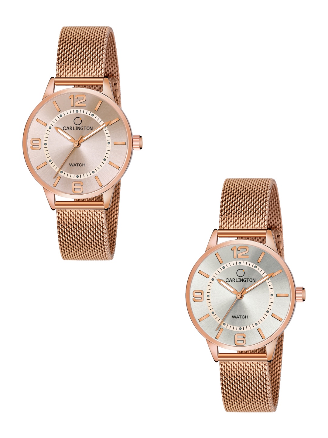 

CARLINGTON Women Set of 2 Stainless Steel Bracelet Strap Watches CT2002 & CT2002, Multi