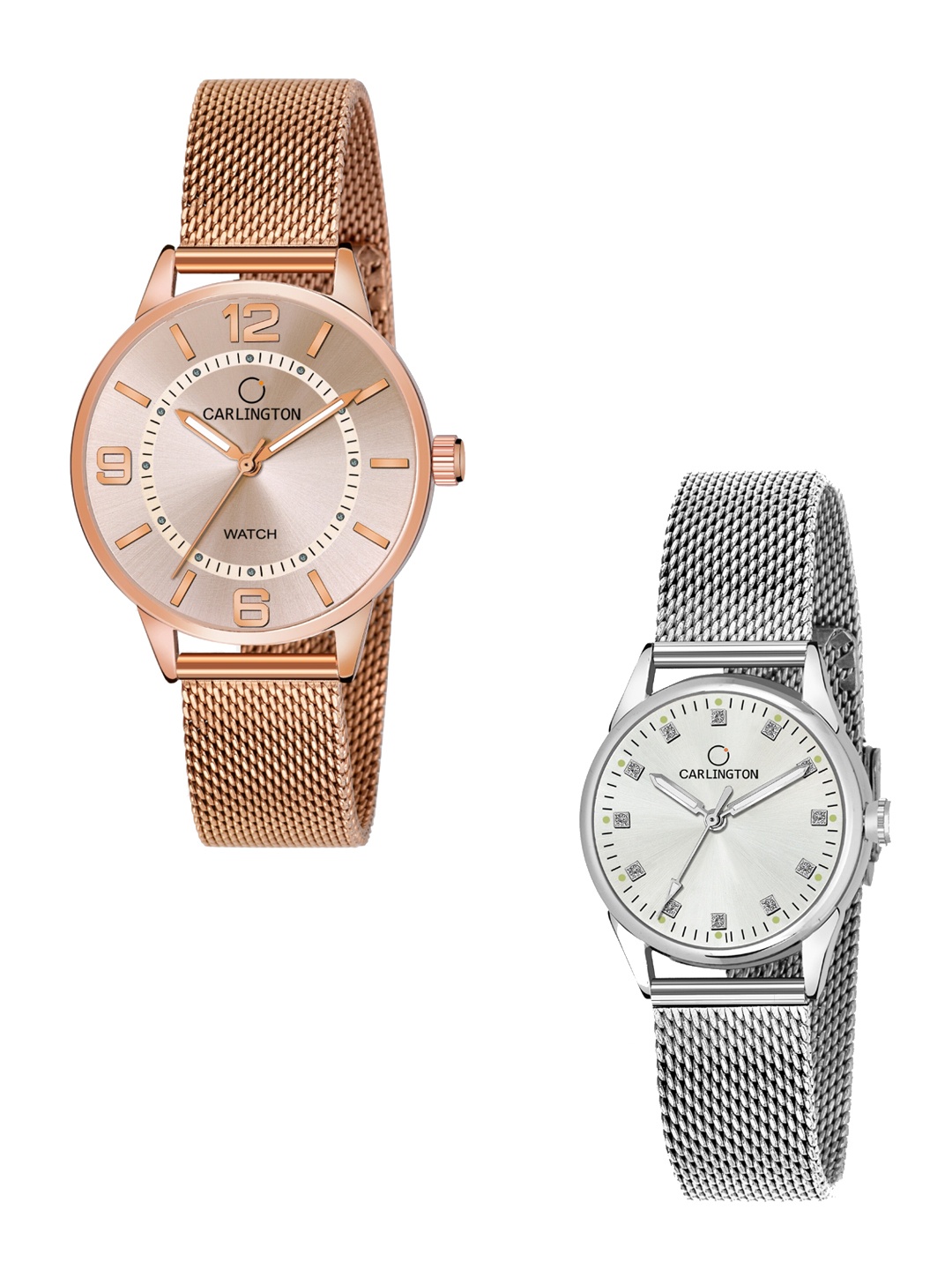 

CARLINGTON Women Set of 2 Stainless Steel Bracelet Strap Watches CT2002 & CT2003, Multi