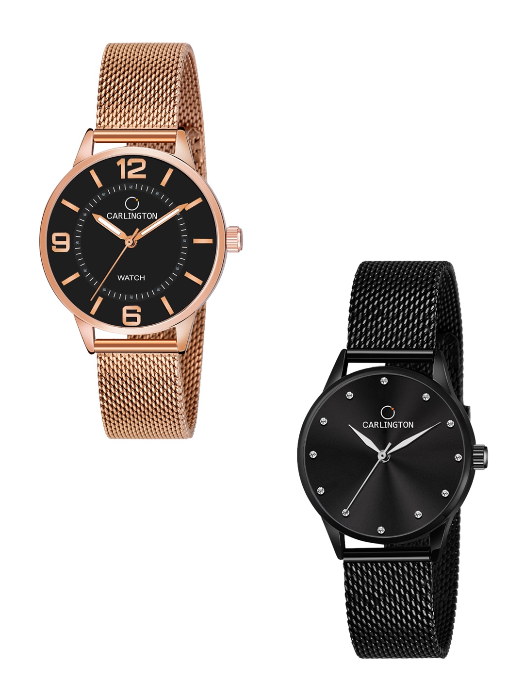 

CARLINGTON Women Set of 2 Stainless Steel Bracelet Style Straps Analogue Watches, Multi