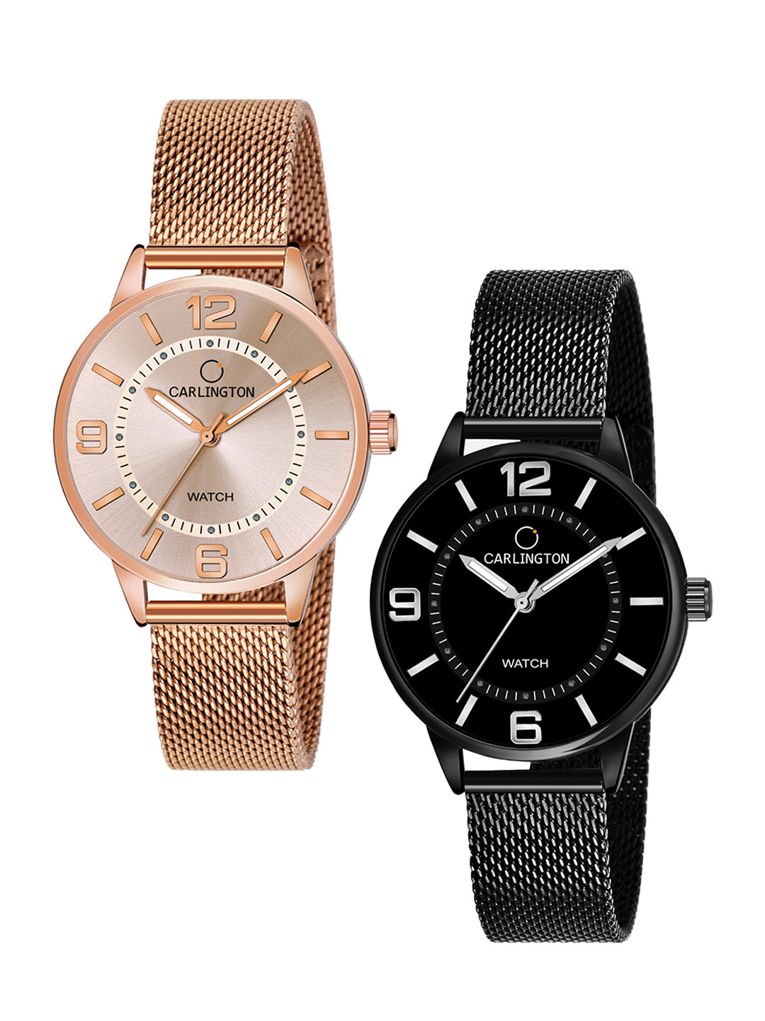 

CARLINGTON Women Set of 2 Stainless Steel Bracelet Style Straps Analogue Watches, Multi