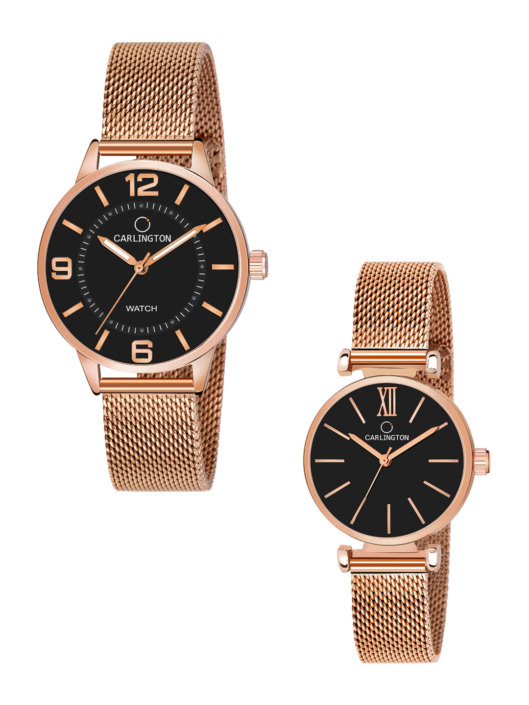 

CARLINGTON Women Set of 2 Stainless Steel Bracelet Style Straps Analogue Watches, Multi
