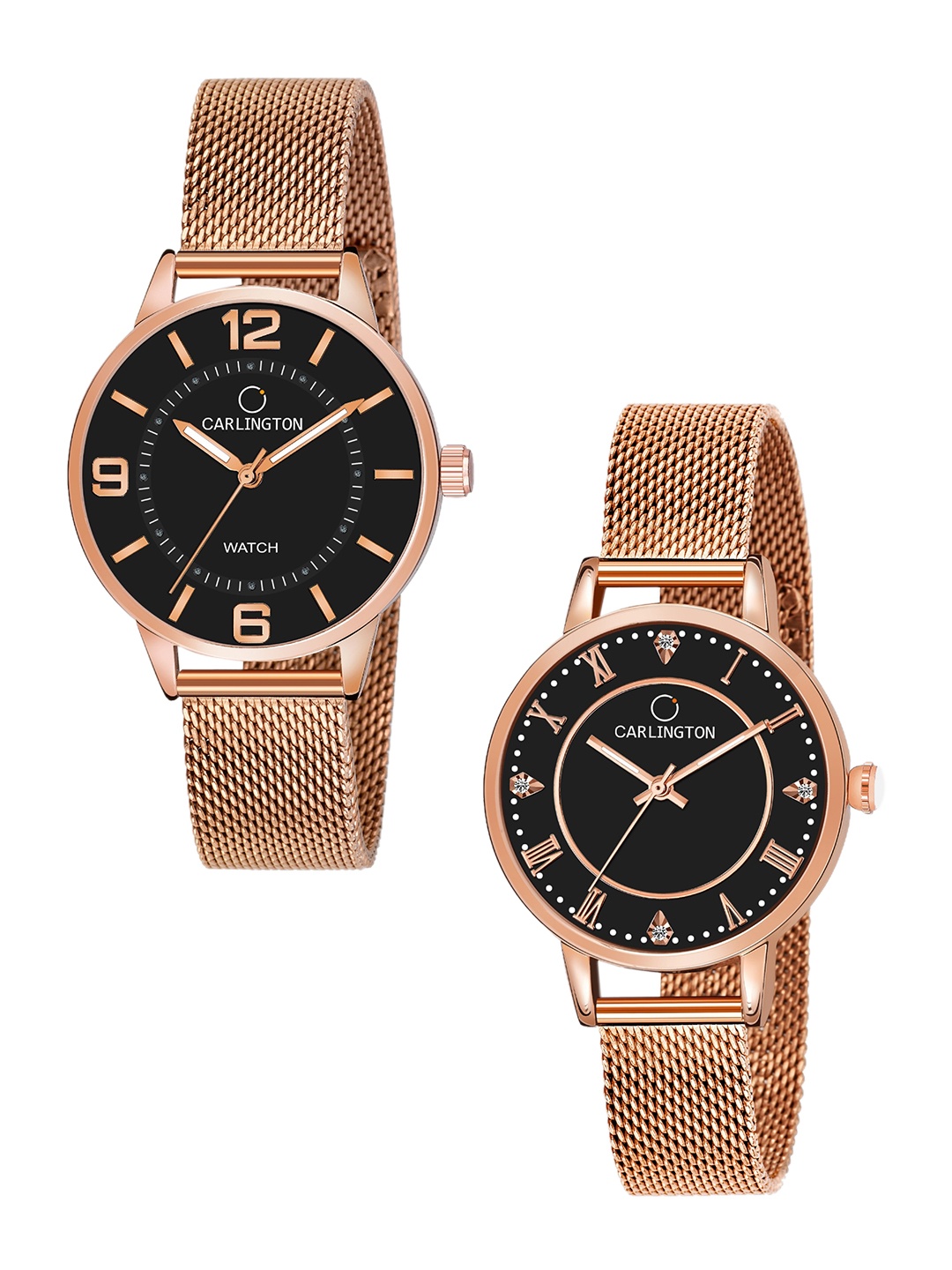 

CARLINGTON Women Set of 2 Stainless Steel Bracelet Style Straps Analogue Watches, Multi