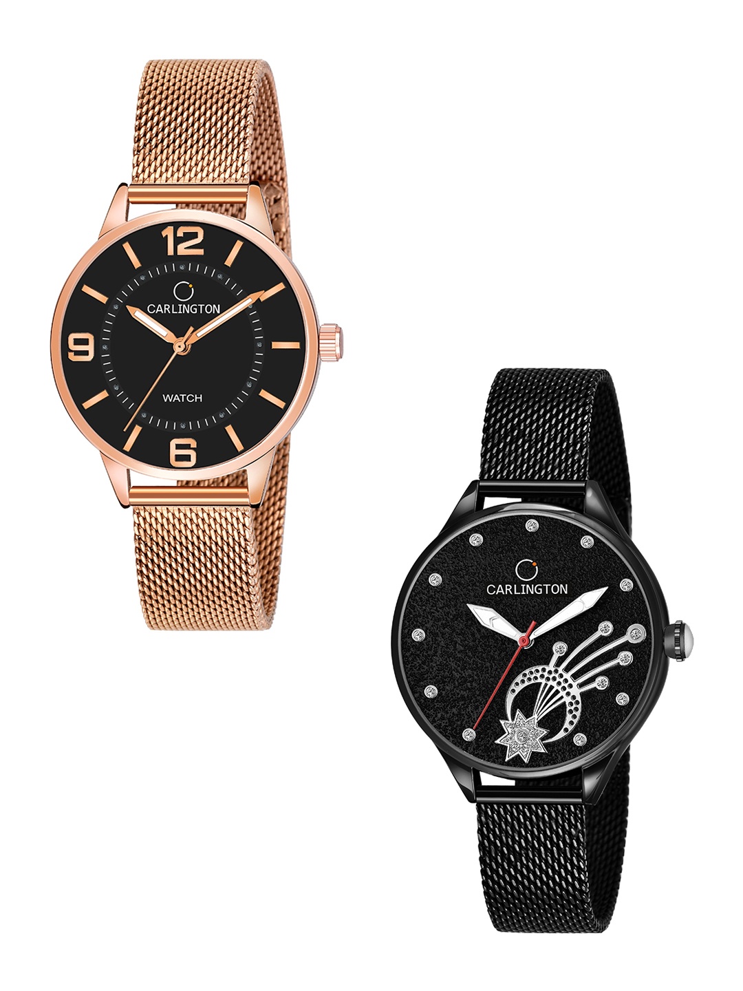 

CARLINGTON Women Set of 2 Stainless Steel Bracelet Style Straps Analogue Watches, Multi