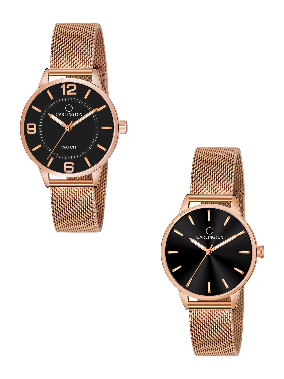 

CARLINGTON Women Set Of 2 Stainless Steel Bracelet Style Straps Analogue Watch, Rose gold