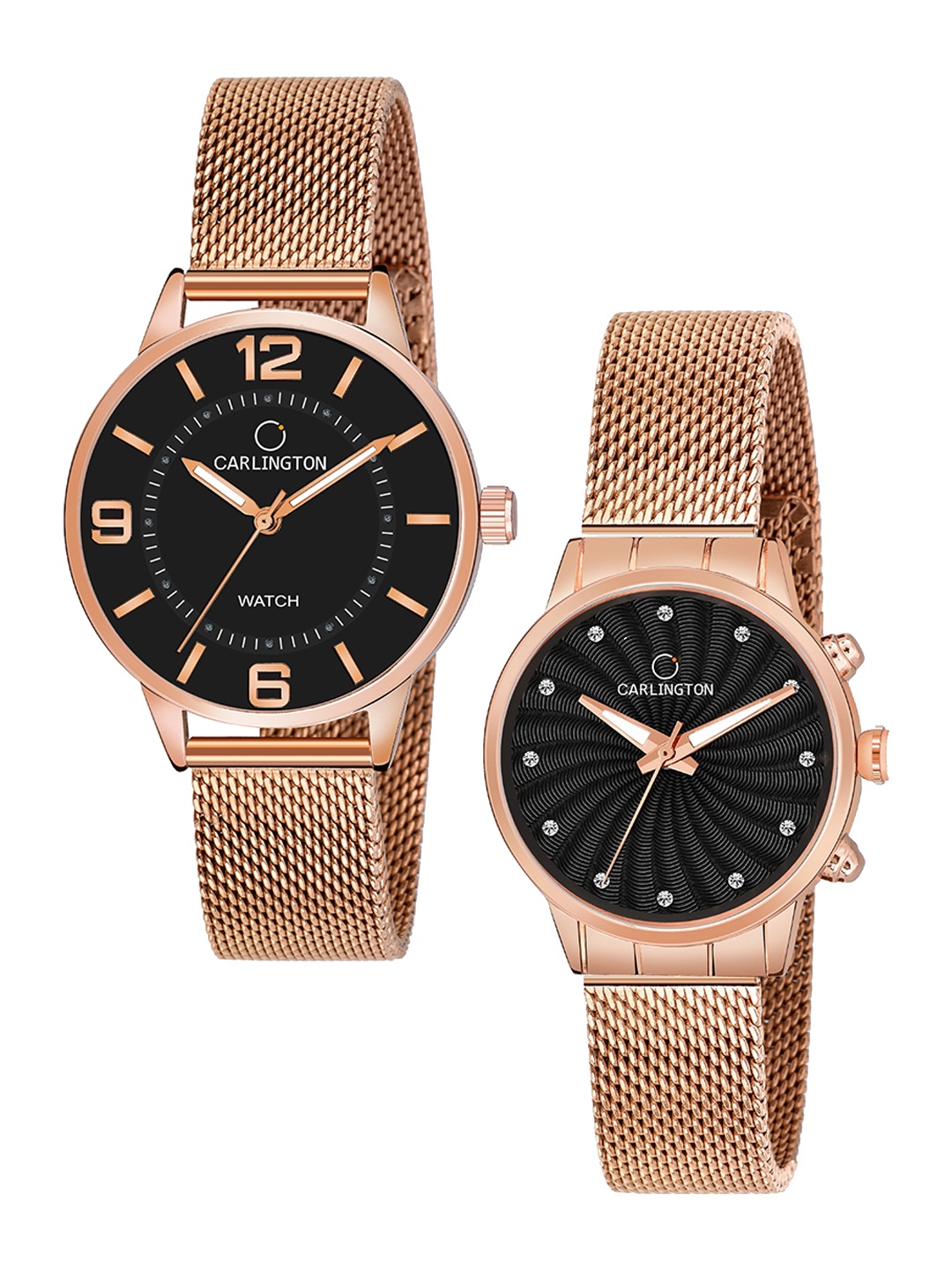 

CARLINGTON Women Set of 2 Stainless Steel Bracelet Style Straps Analogue Watches, Multi