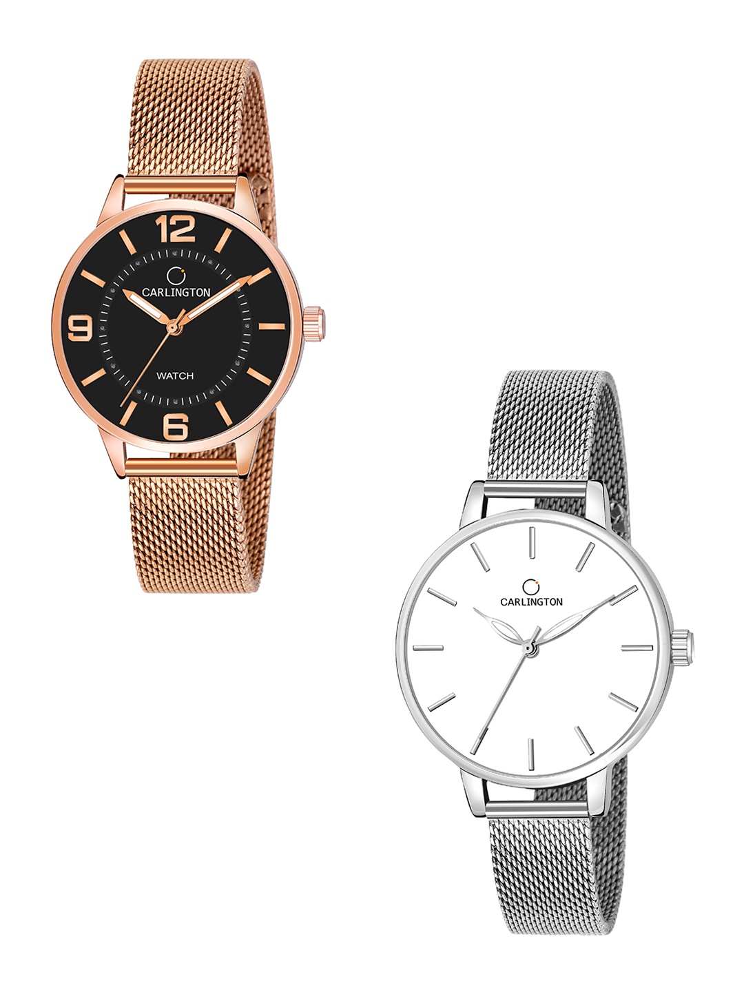

CARLINGTON Women Set of 2 Stainless Steel Bracelet Style Analogue Watches CT2002 & CT2014, Multi