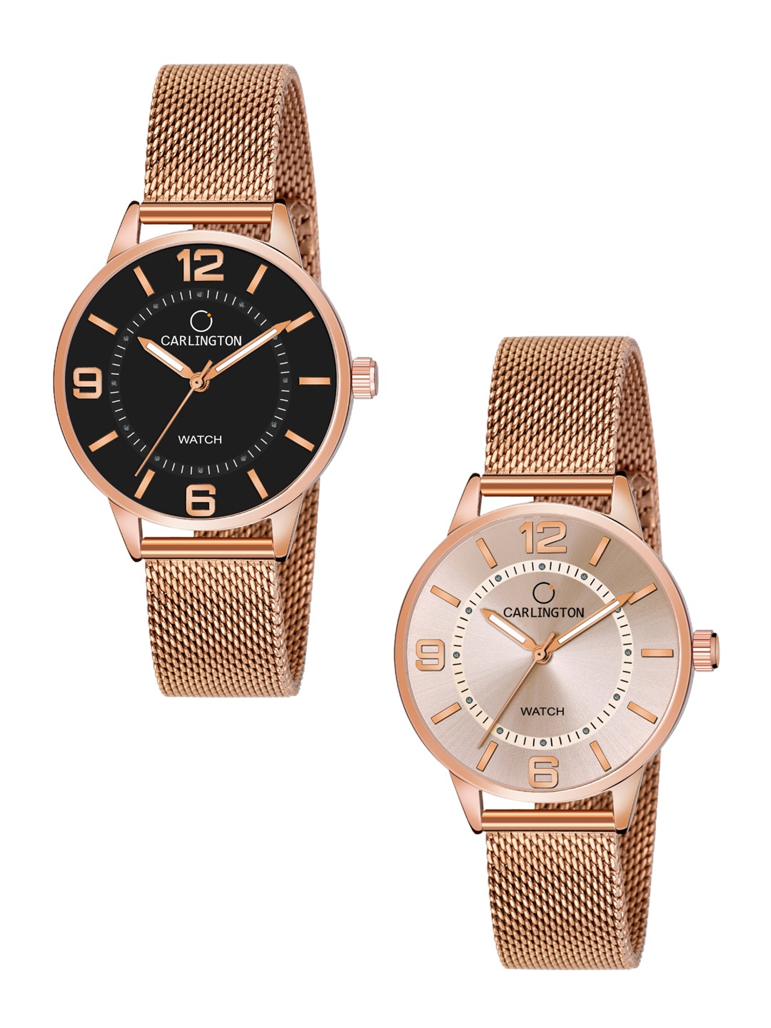 

CARLINGTON Women Set of 2 Stainless Steel Bracelet Style Analogue Watches CT2002 & CT2002, Multi