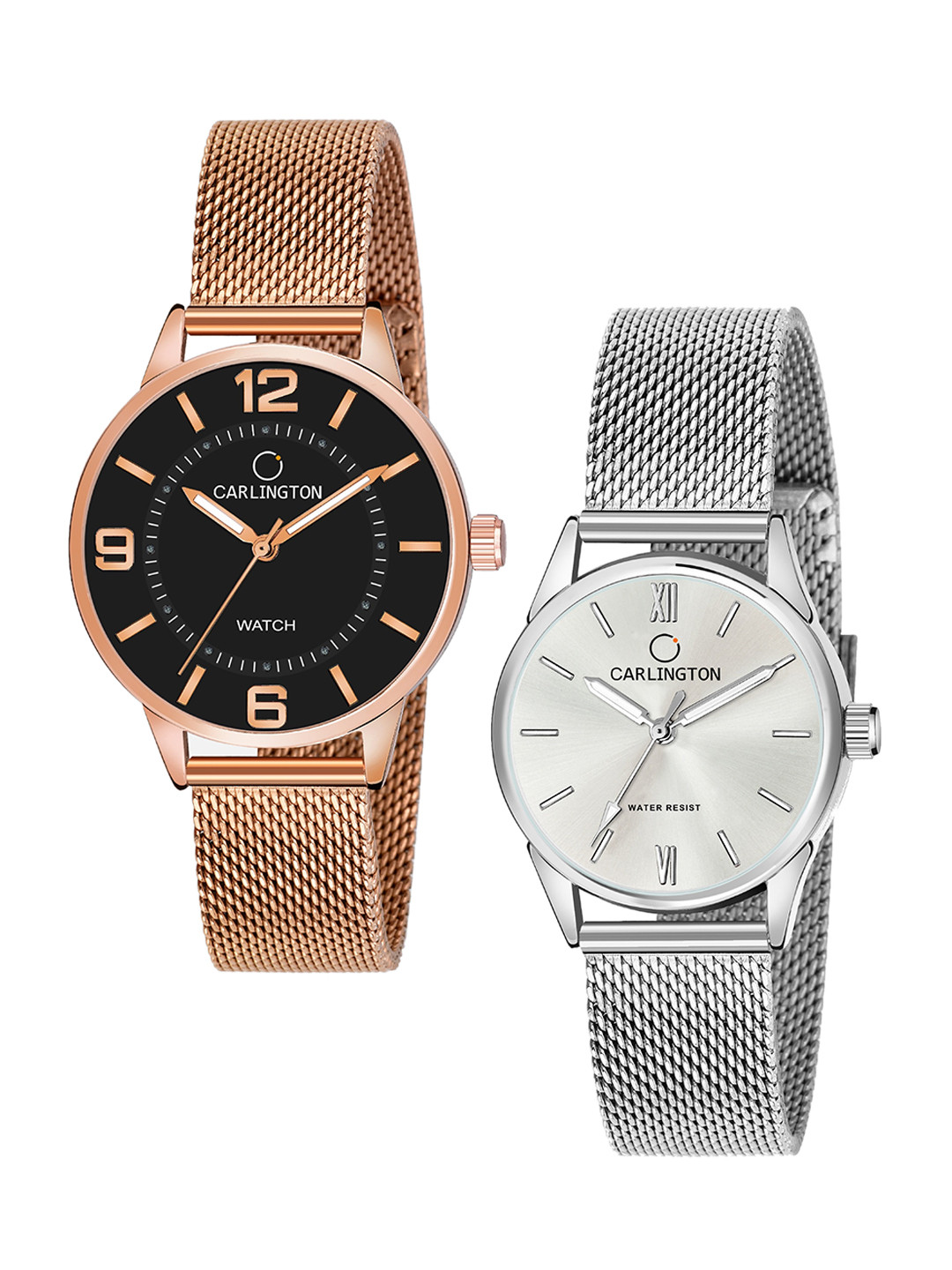 

CARLINGTON Women Set of 2 Stainless Steel Bracelet Style Analogue Watches CT2002 & CT2008, Multi