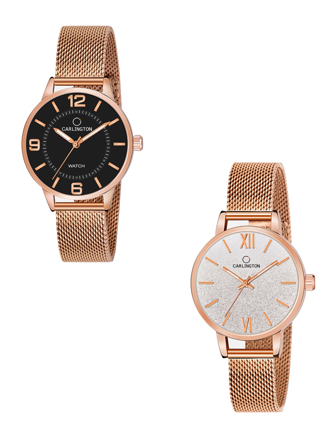 

CARLINGTON Women Set of 2 Stainless Steel Bracelet Style Analogue Watches CT2002 & CT2018, Multi