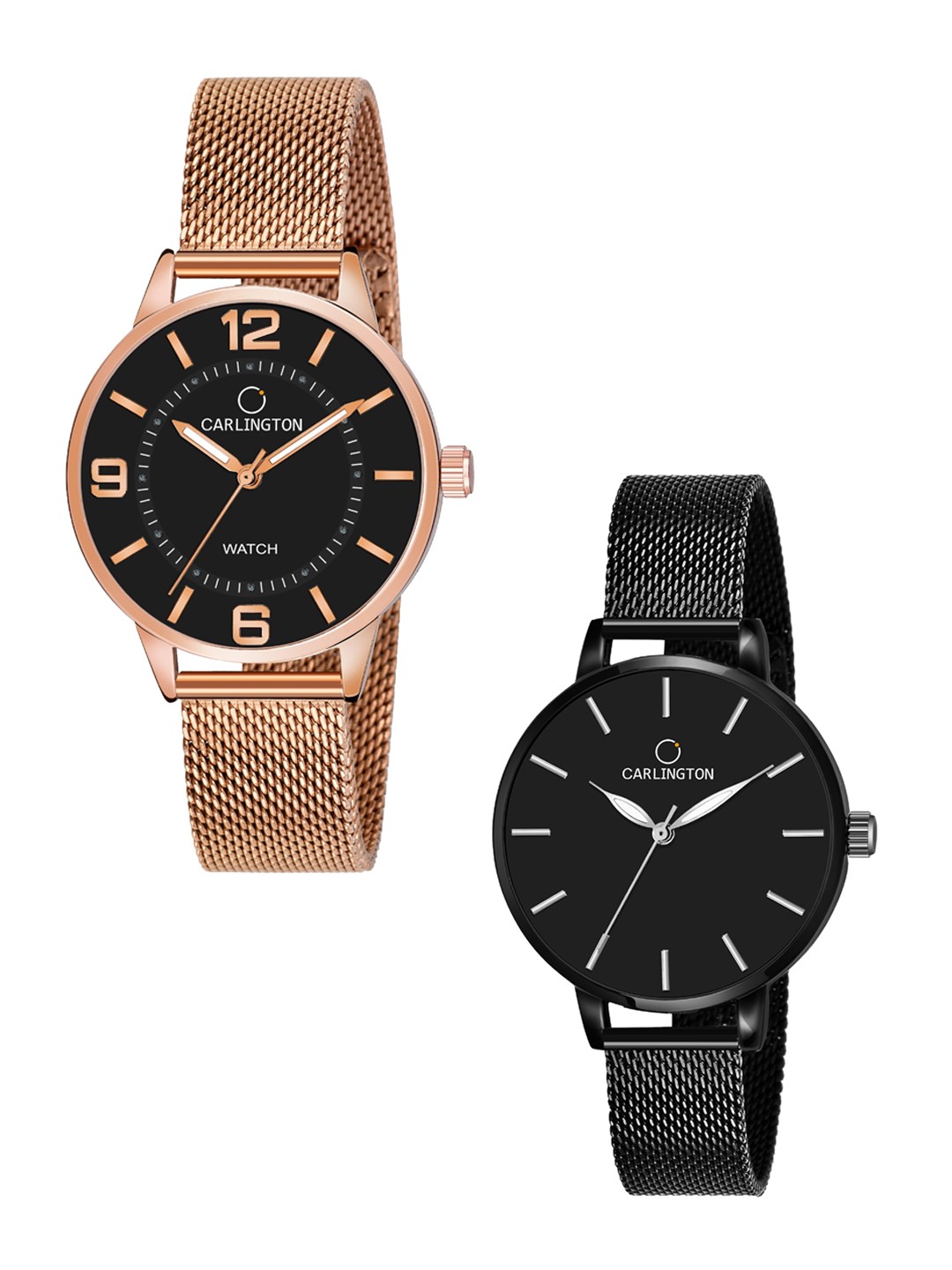 

CARLINGTON Women Set of 2 Stainless Steel Bracelet Style Analogue Watches CT2002 & CT2014, Multi