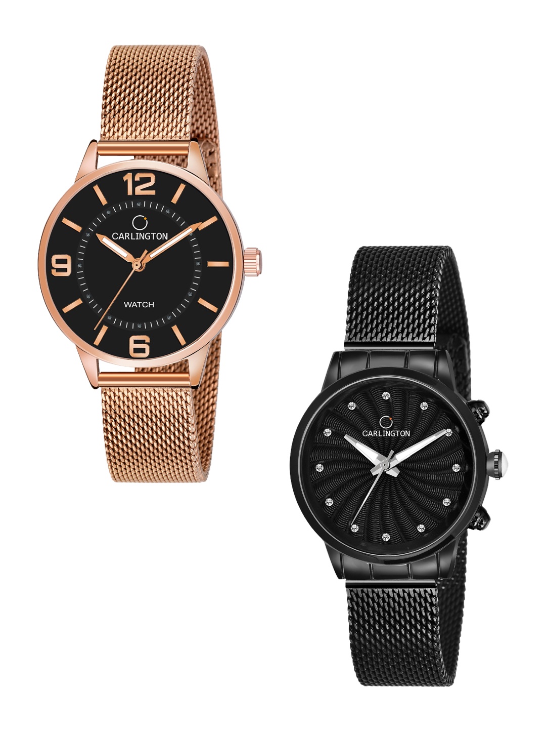 

CARLINGTON Women Set of 2 Stainless Steel Bracelet Style Straps Analogue Watch, Rose gold
