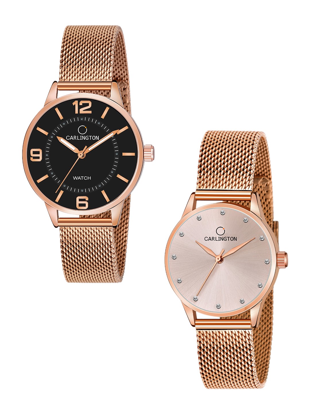 

CARLINGTON Women Set of 2 Stainless Steel Bracelet Straps Analogue Watches CT2002 & CT2009, Multi