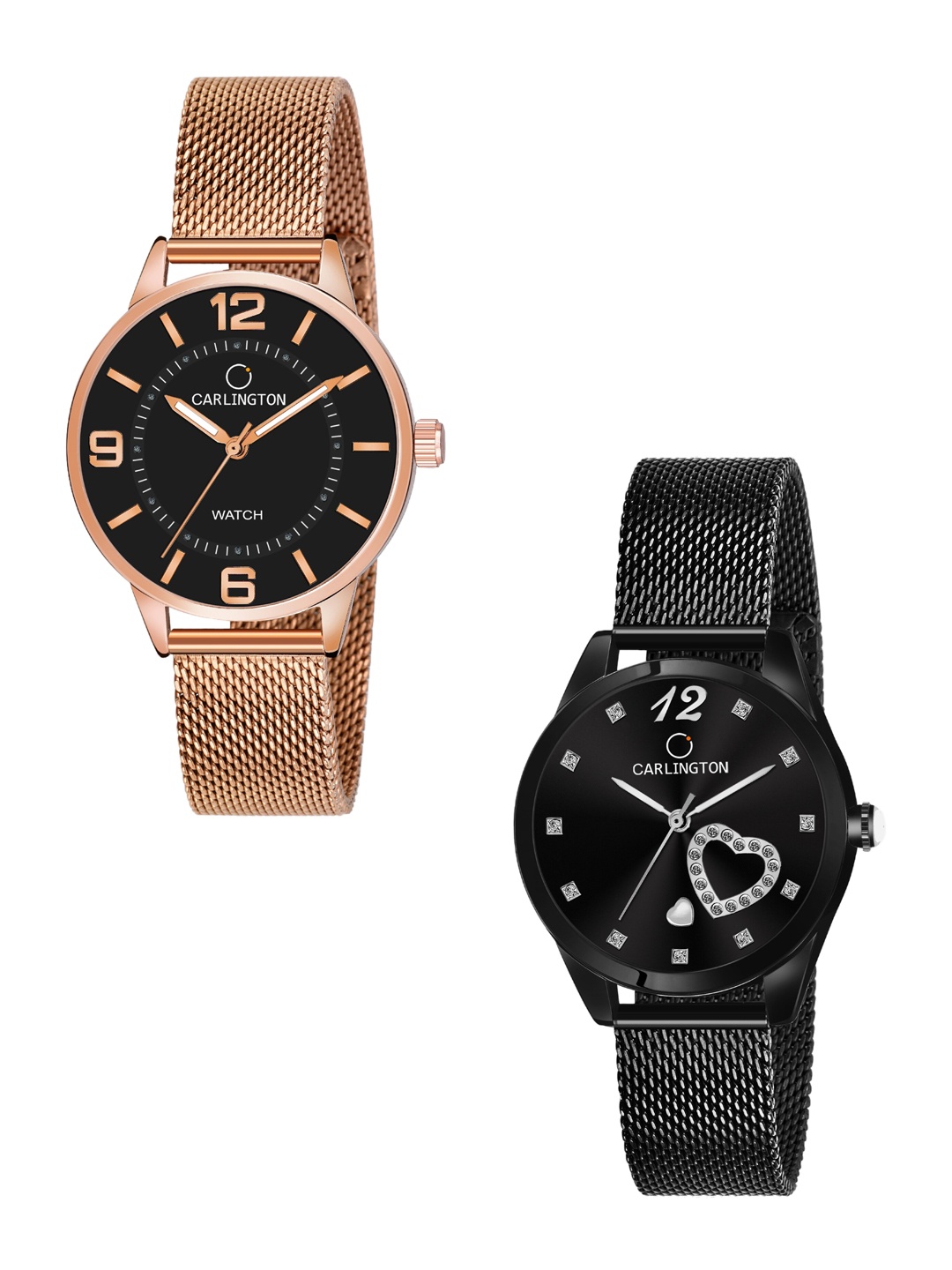 

CARLINGTON Women Set of 2 Stainless Steel Bracelet Straps Analogue Watches CT2002 & CT2006, Multi