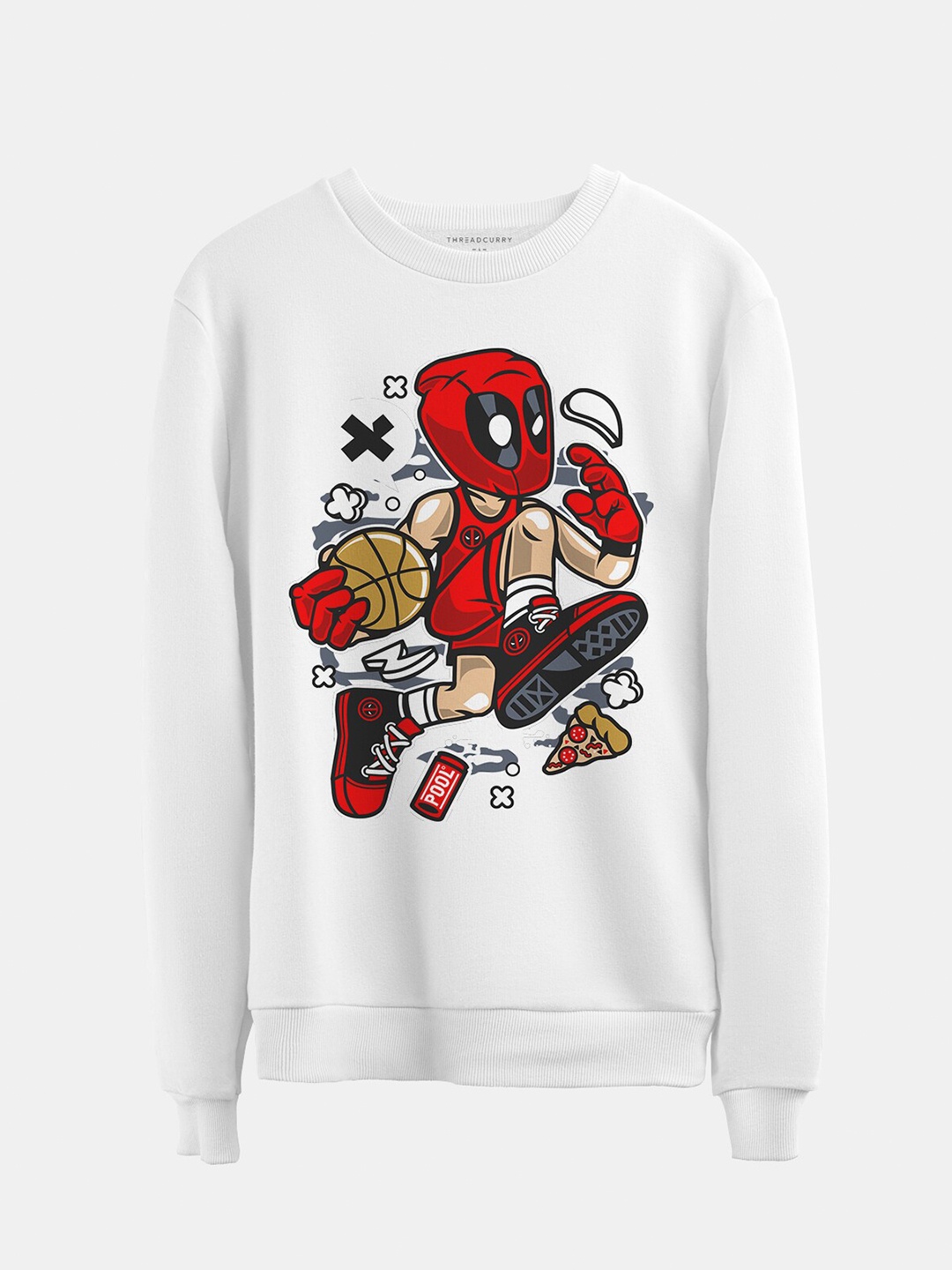 

THREADCURRY Kids White & Red Deadpool Printed Cotton Sweatshirt