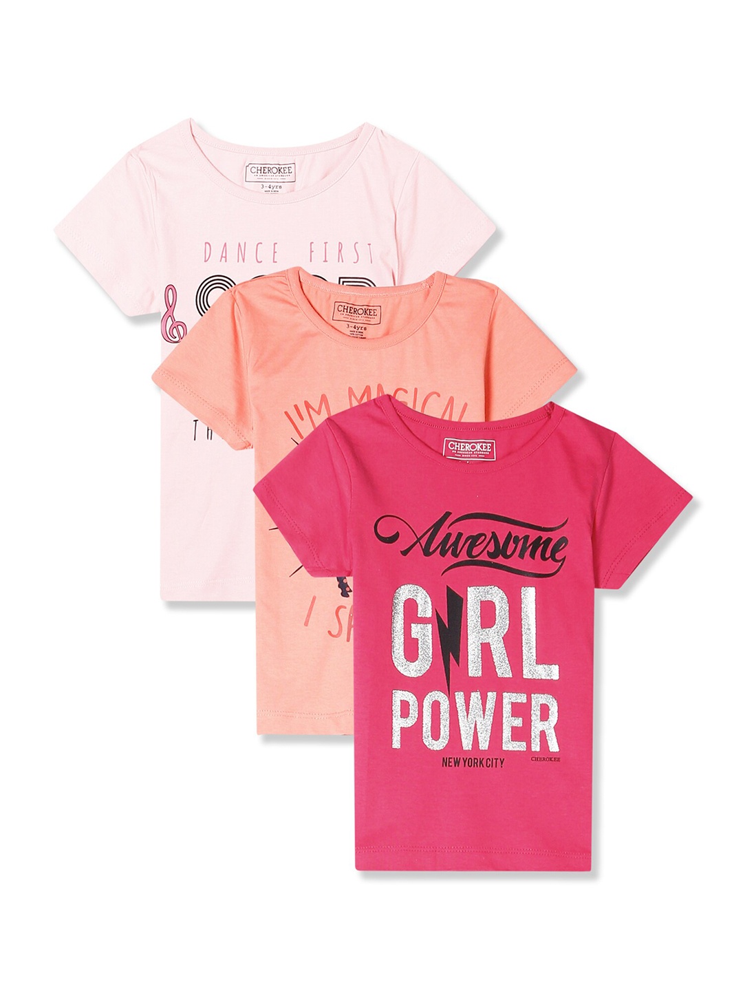 

Cherokee Girls Pink Typography 3 Printed T-shirt