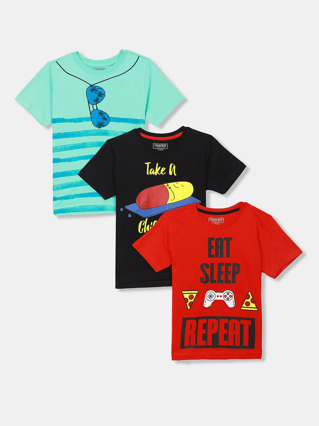 

Cherokee Set-3 Boys Assorted Typography Printed Cotton T-shirt