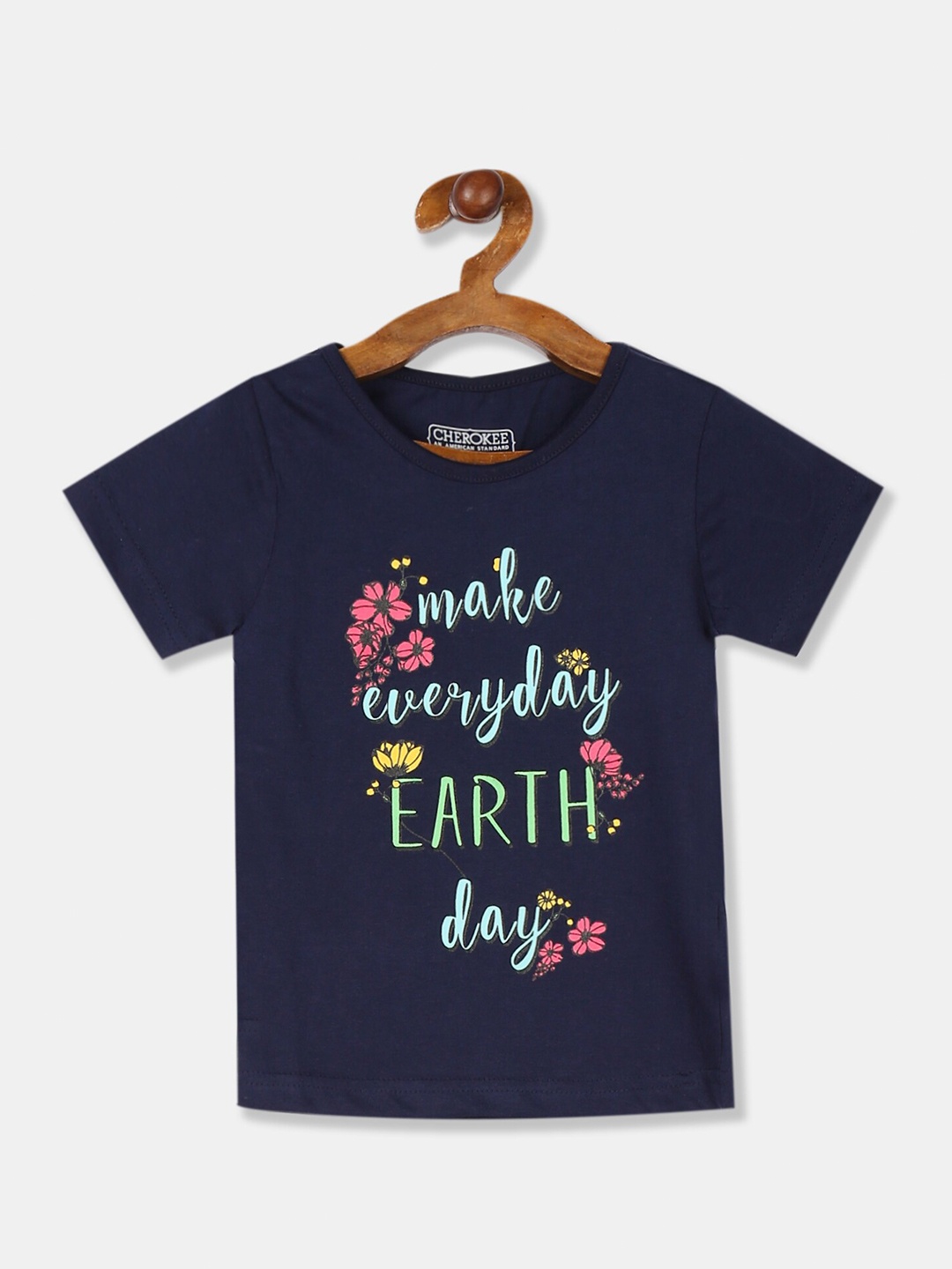 

Cherokee Girls Navy Blue & Blue Typography Printed T-shirt